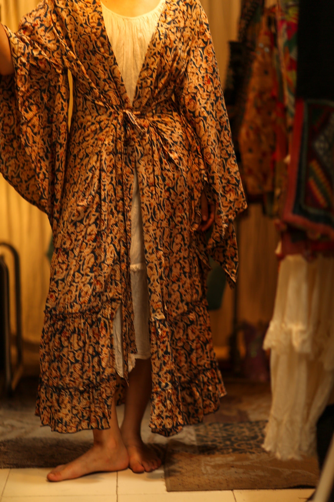 PINA SILK KIMONO LEAFY BLUE