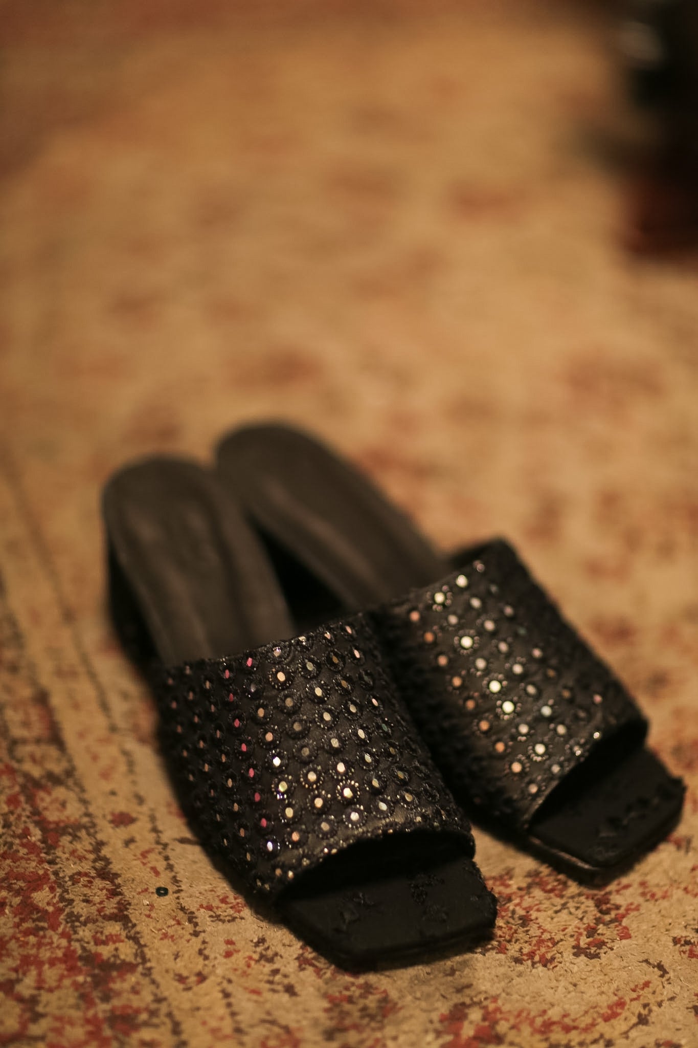 EMBELLISHED SILK HEELED MULES KLINN