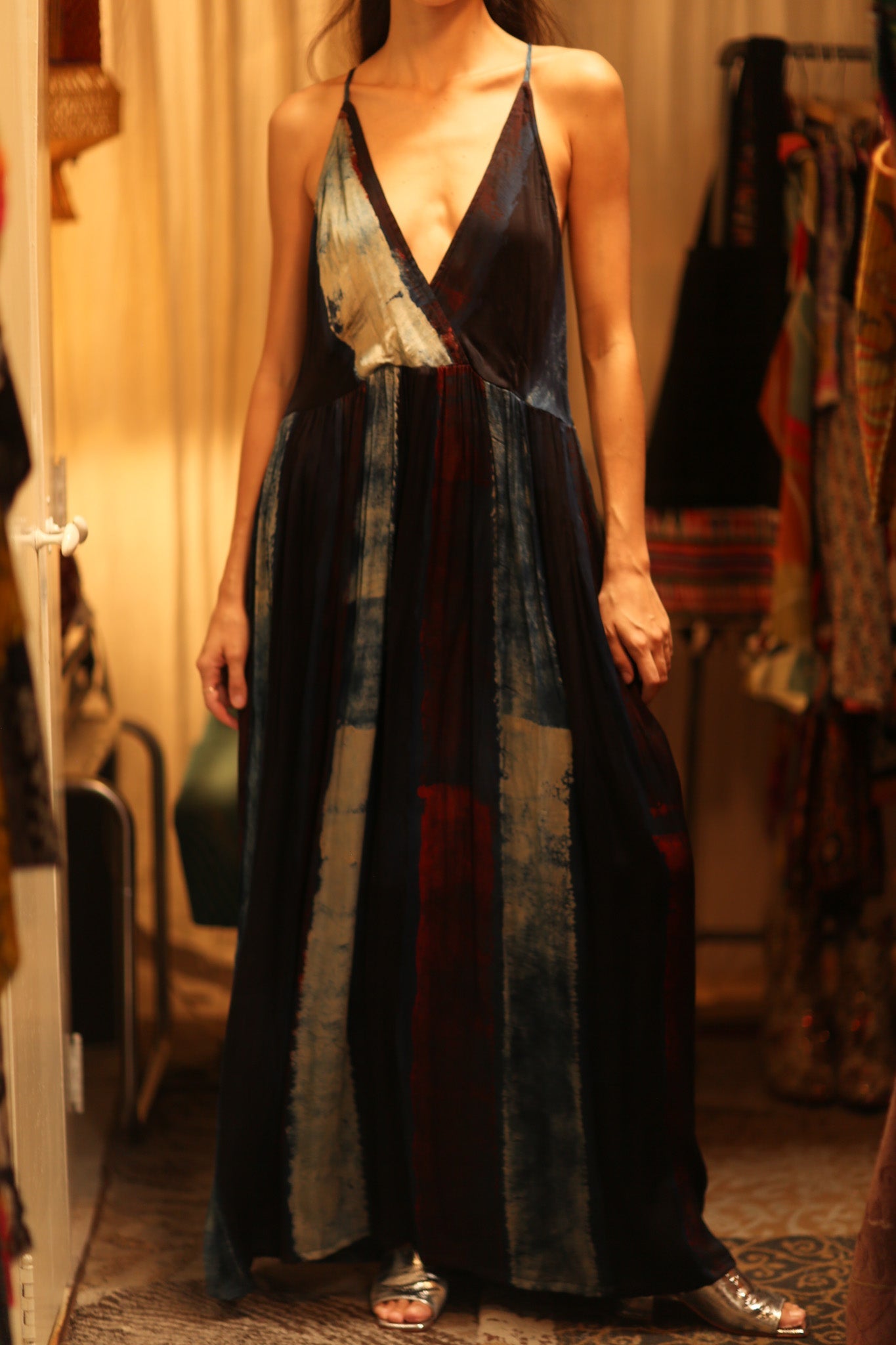 LILY SILK DRESS BLUE STRIPE