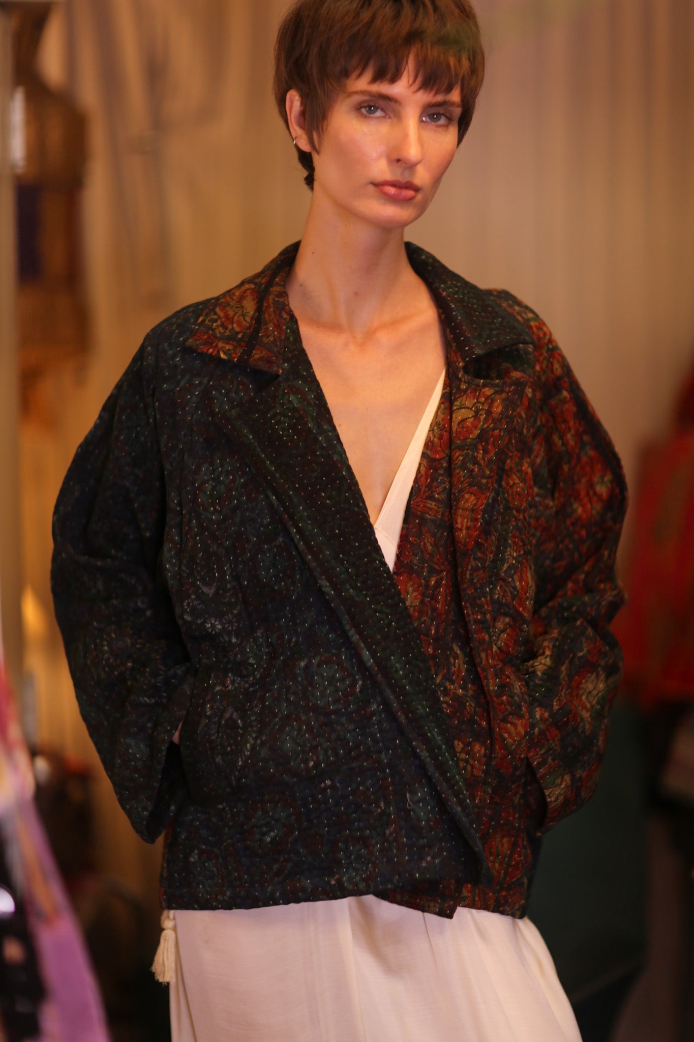 PATTERN KANTHA JACKET GARNET