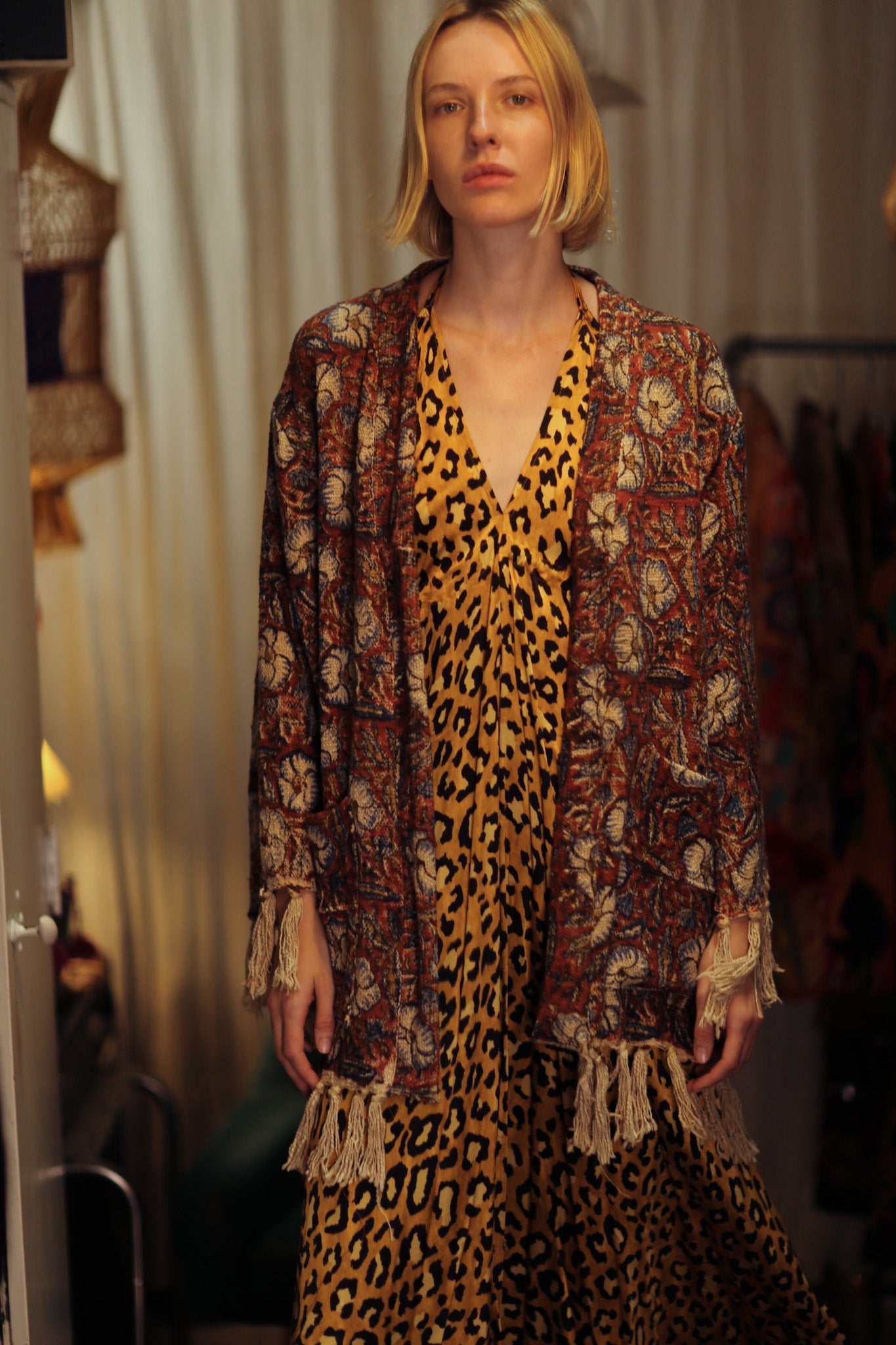 FRINGED JACKET BLUE FLOWERS