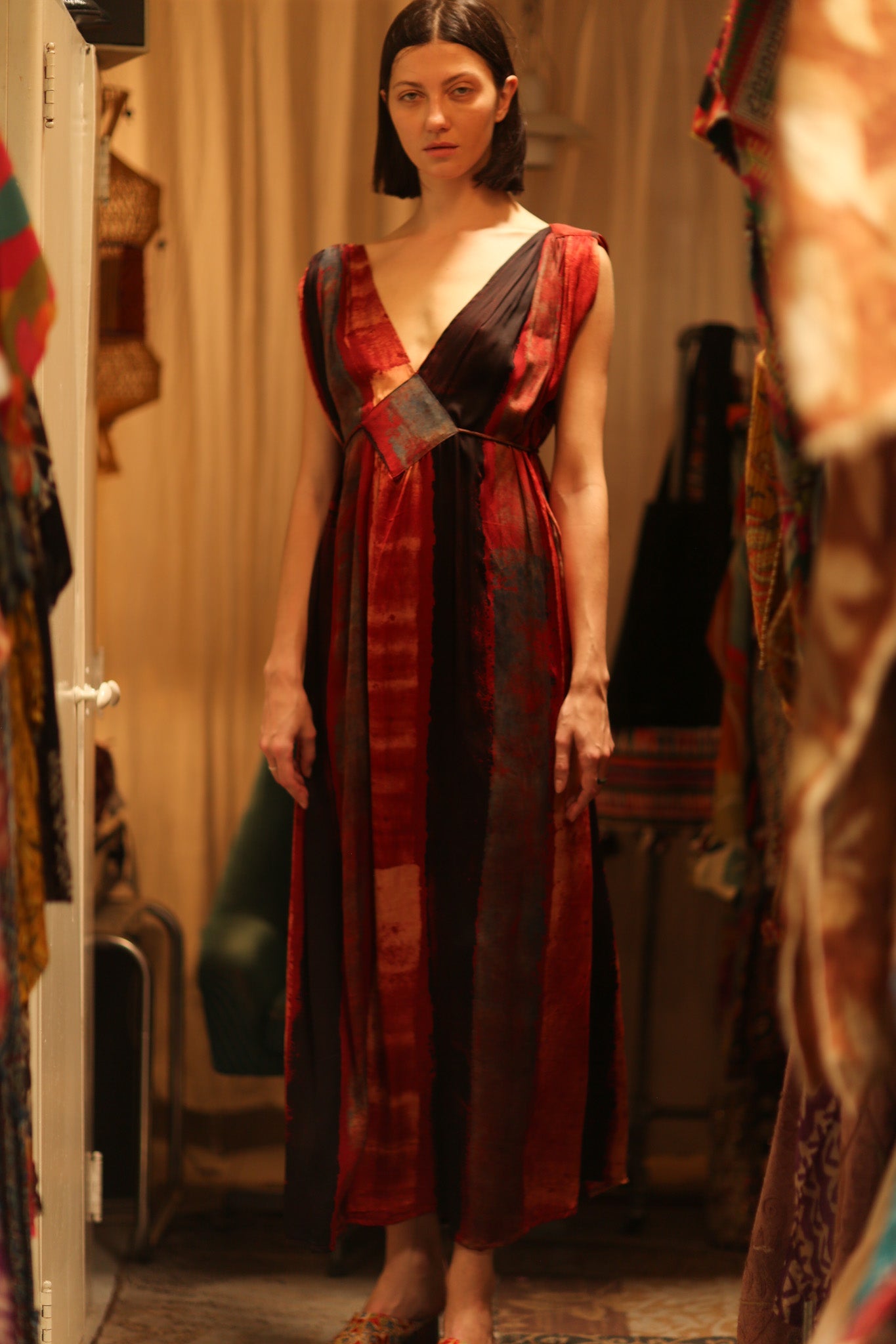 VICTORIA SILK DRESS RED STRIPE