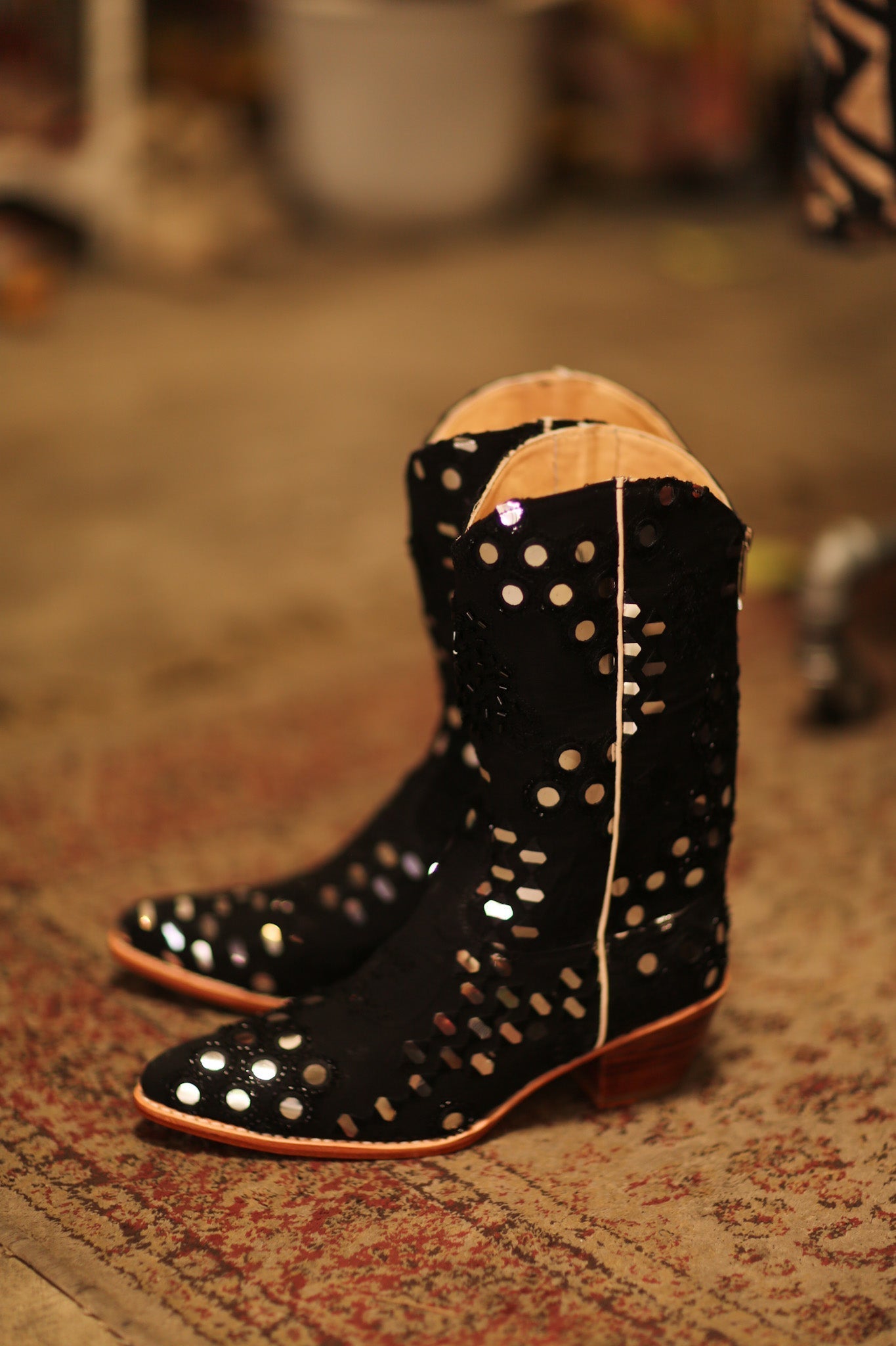 BLACK EMBELLISHED SILK WESTERN BOOTS LENNY - MOMO STUDIO BERLIN - Berlin Concept Store - sustainable & ethical fashion