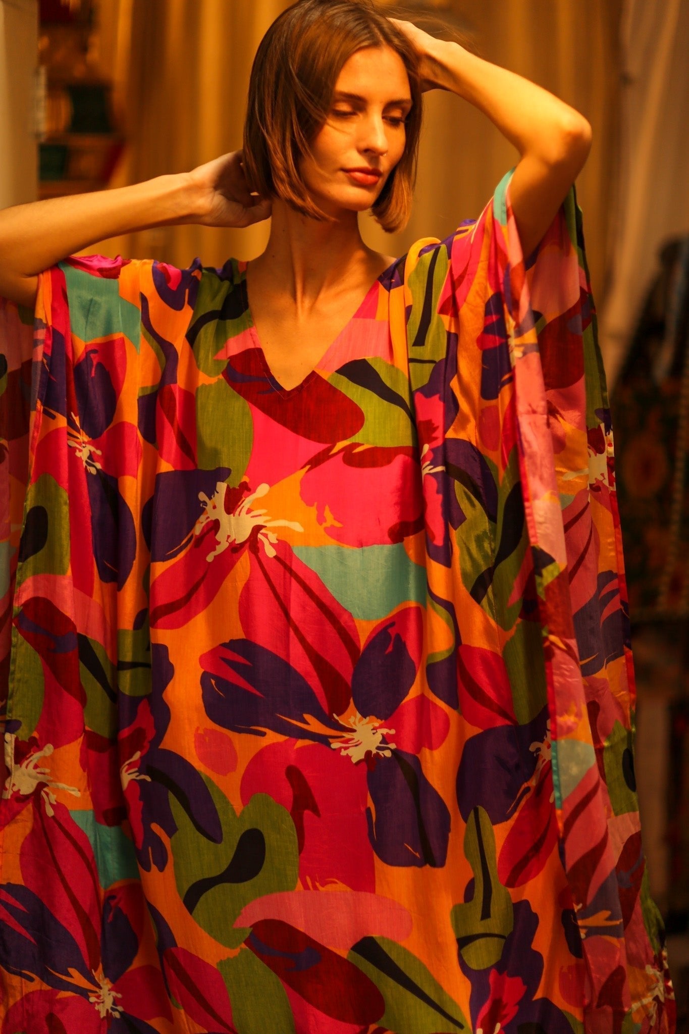 FLOWER PRINT SILK KAFTAN MILEY - MOMO STUDIO BERLIN - Berlin Concept Store - sustainable & ethical fashion