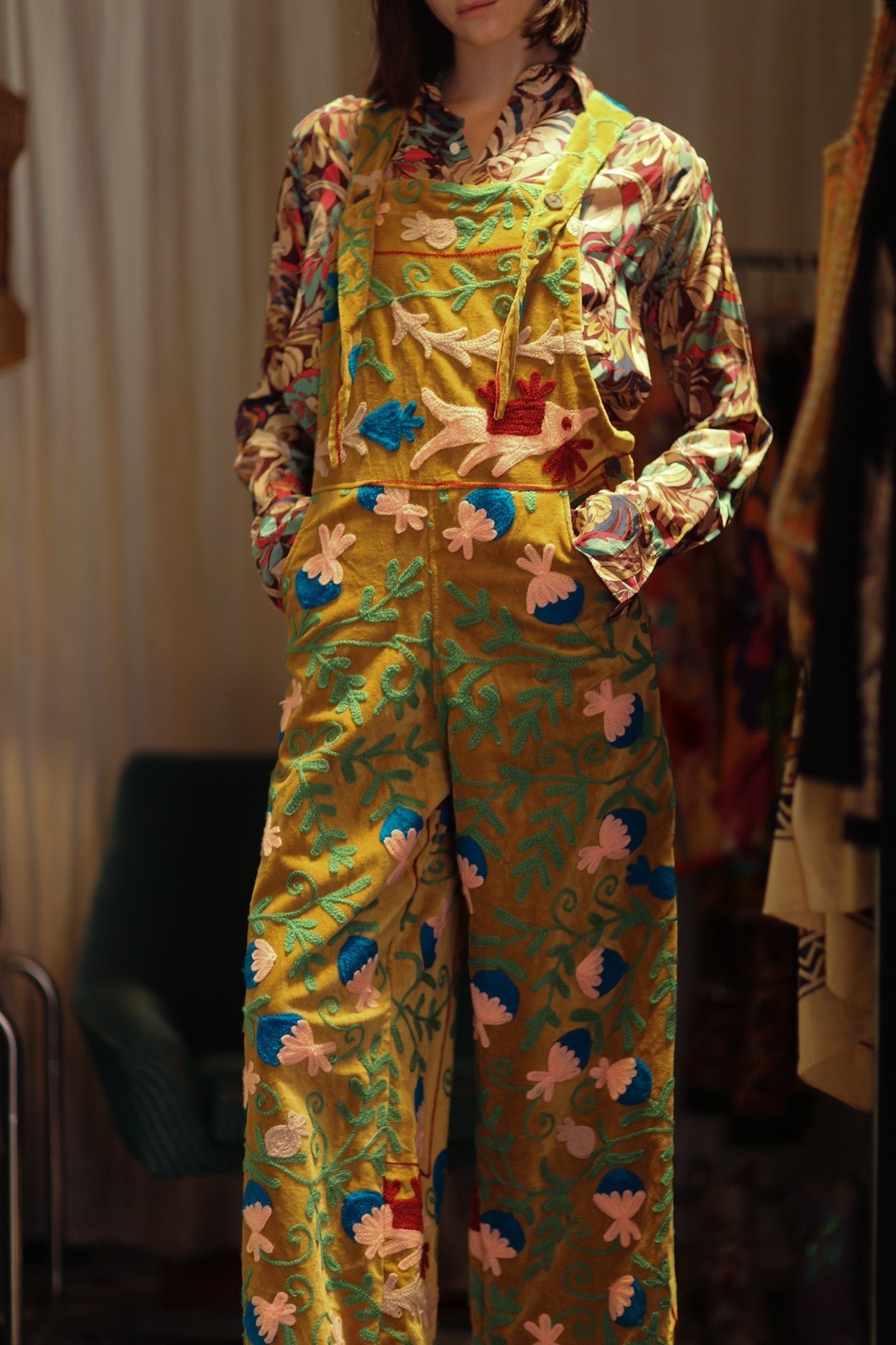 FREYA EMBROIDERED OVERALL MUSTARD - MOMO STUDIO BERLIN - Berlin Concept Store - sustainable & ethical fashion