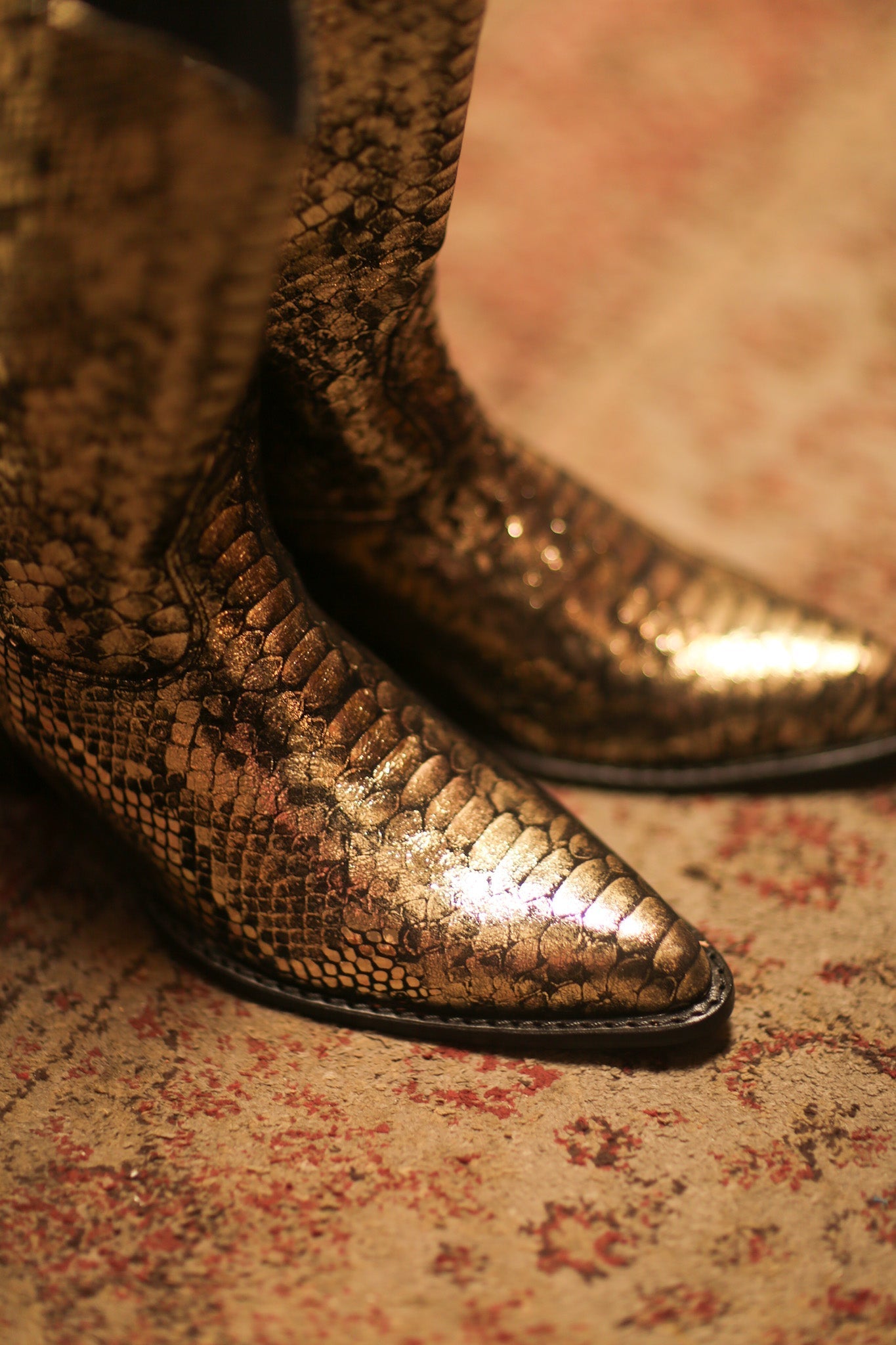 GOLD SNAKE PRINT LEATHER WESTERN COWBOY BOOTS LAROCCO - sustainably made MOMO NEW YORK sustainable clothing, boots slow fashion