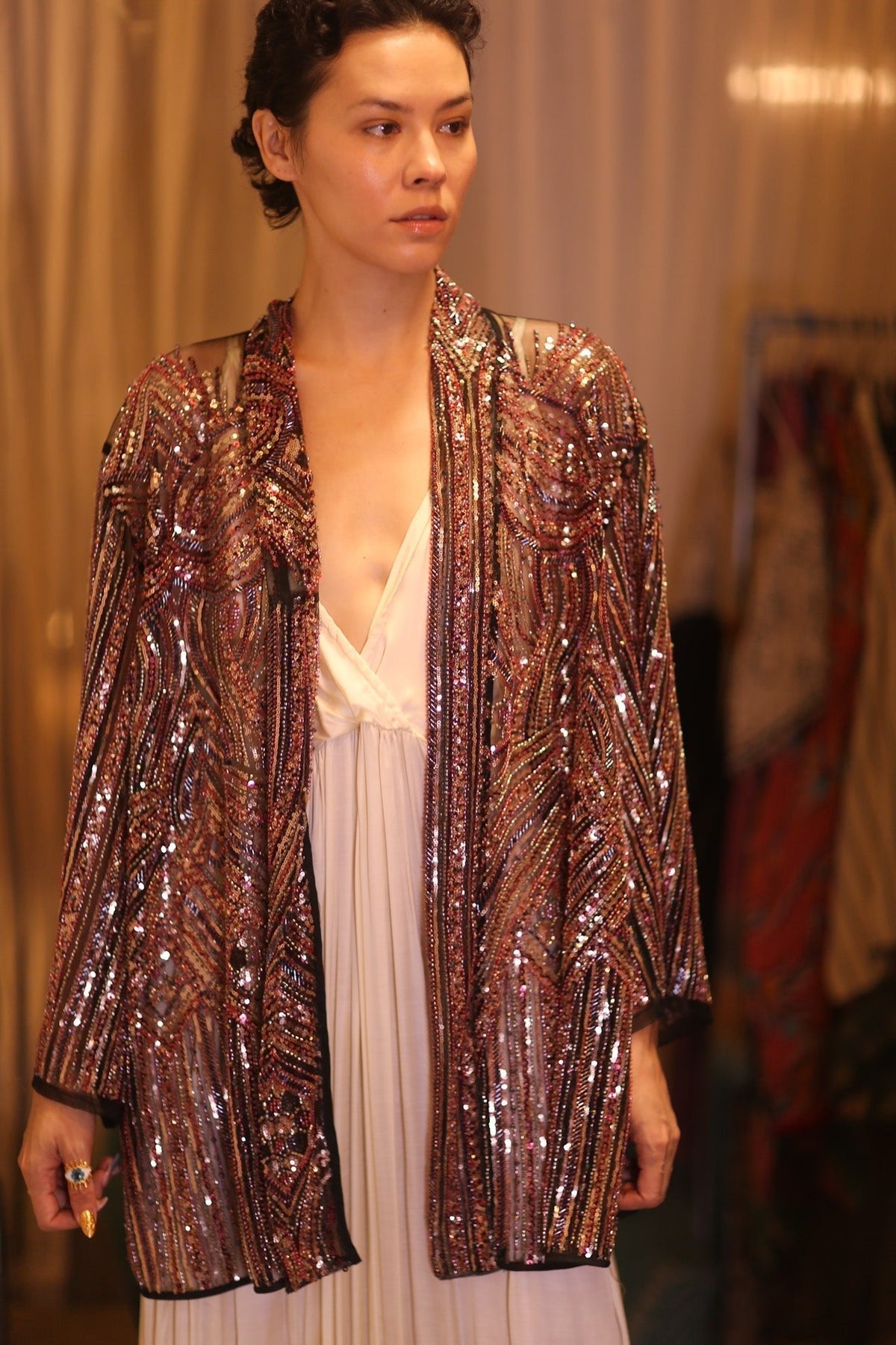 HEAVY SEQUINED EMBROIDERD SHORT KIMONO KAI - MOMO STUDIO BERLIN - Berlin Concept Store - sustainable & ethical fashion