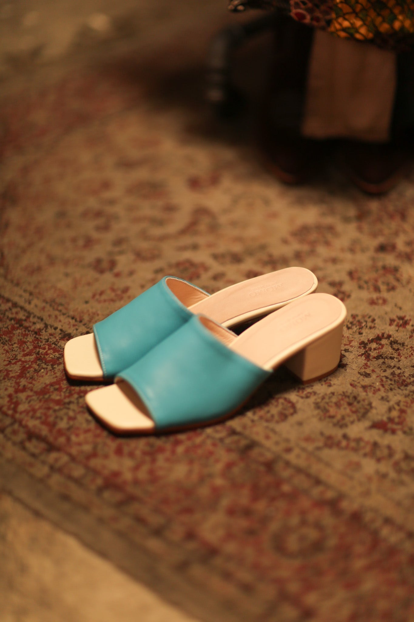 HEELED MULES LORIN TURQUOISE CREAM - MOMO STUDIO BERLIN - Berlin Concept Store - sustainable & ethical fashion