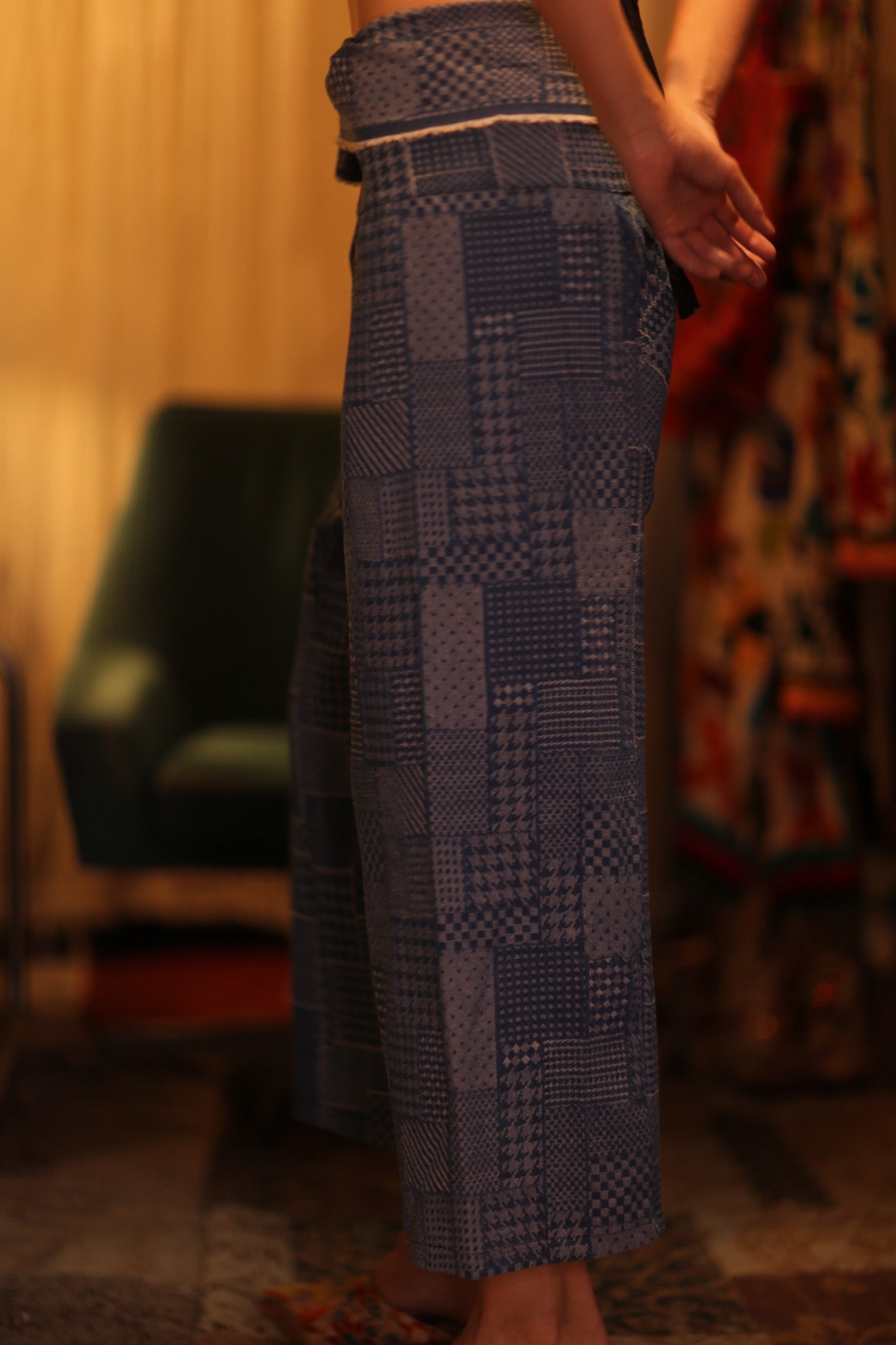 LUKE DENIM SQUARES FISHERMAN TROUSERS - MOMO STUDIO BERLIN - Berlin Concept Store - sustainable & ethical fashion