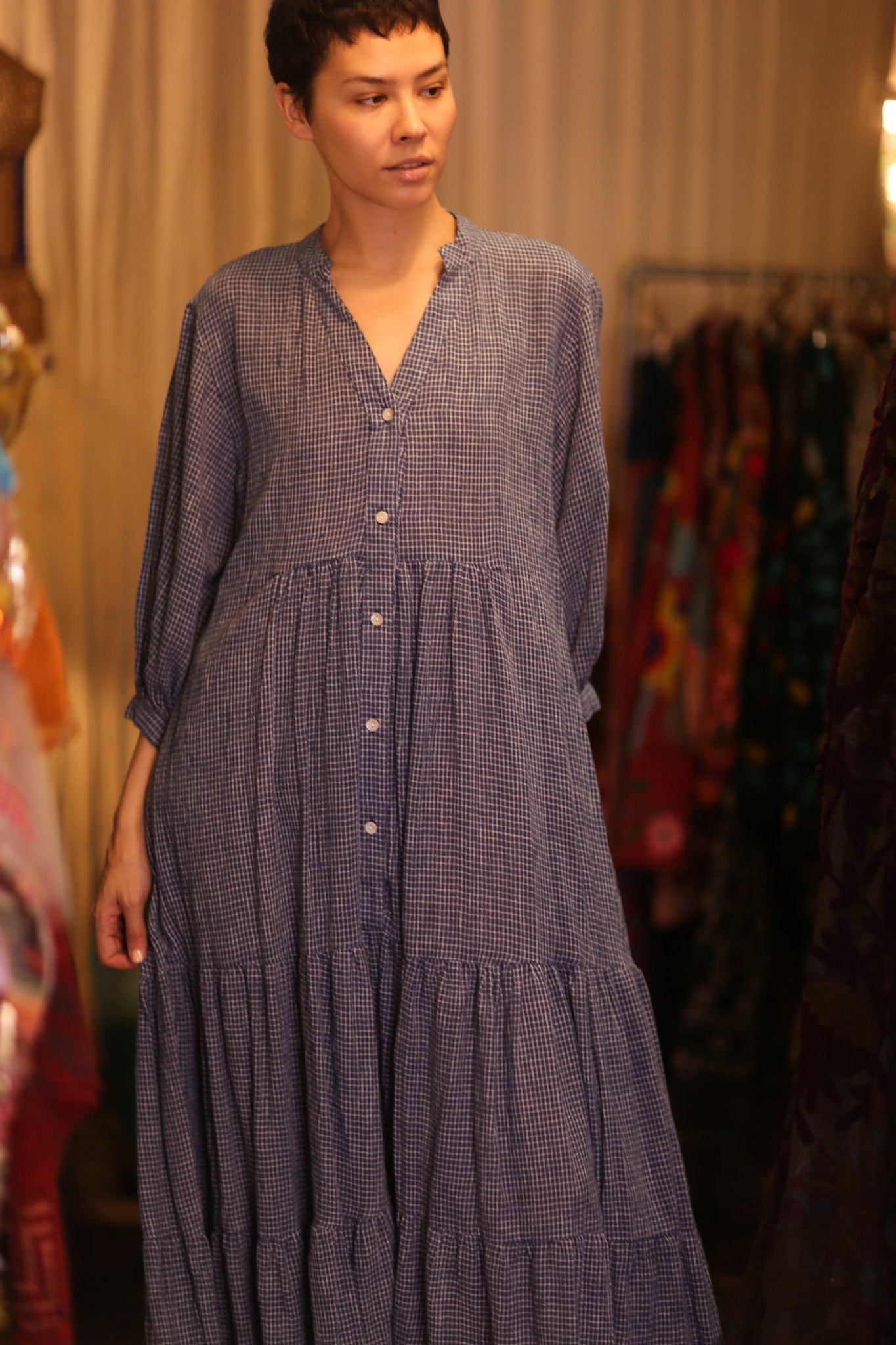 MAXI COTTON V - NECK LONG SLEEVES DRESS SUSIE EMMA - MOMO STUDIO BERLIN - Berlin Concept Store - sustainable & ethical fashion