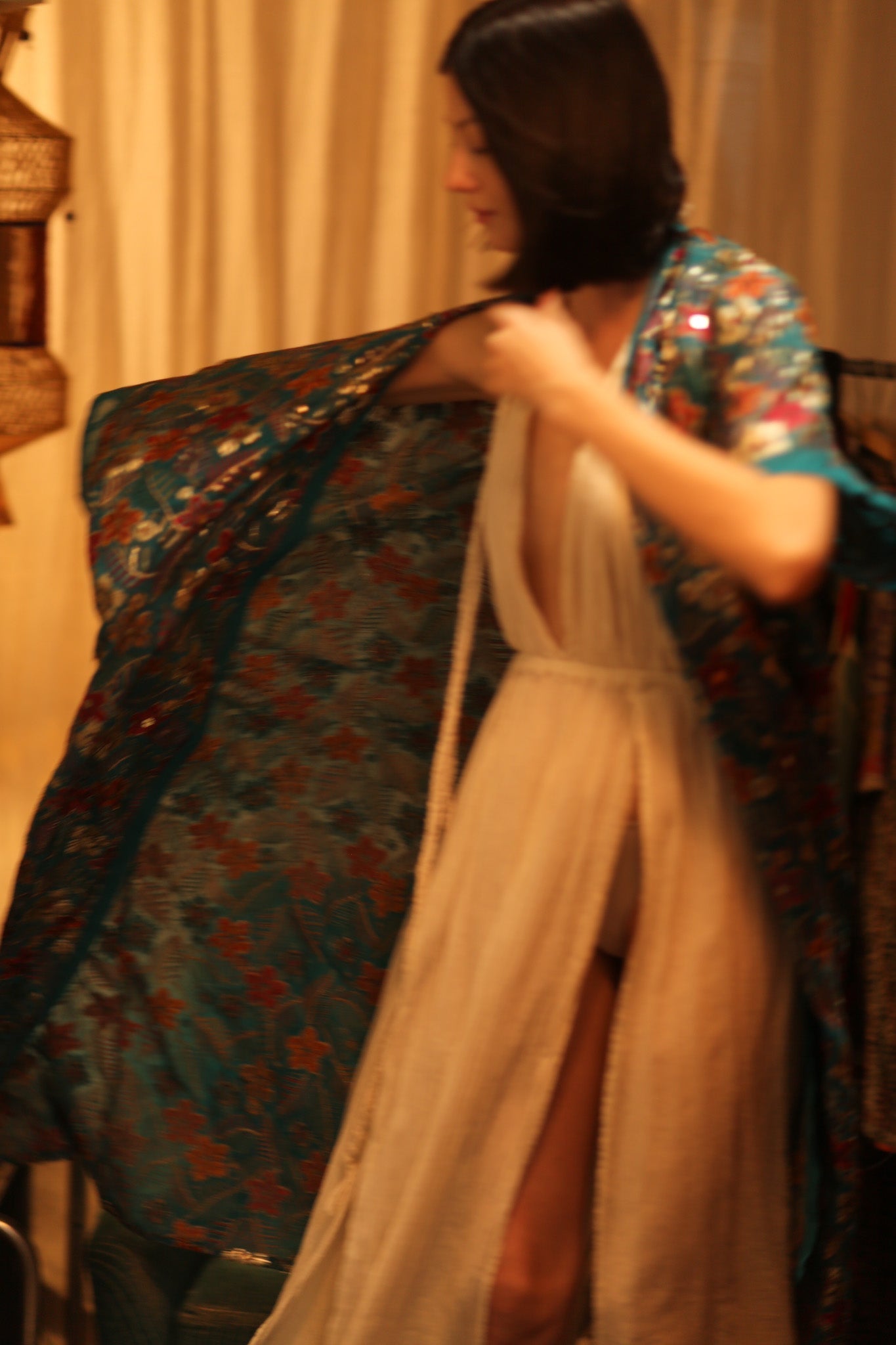 NIKITA TURQUOISE EMBROIDERED SILK KIMONO - MOMO STUDIO BERLIN - Berlin Concept Store - sustainable & ethical fashion