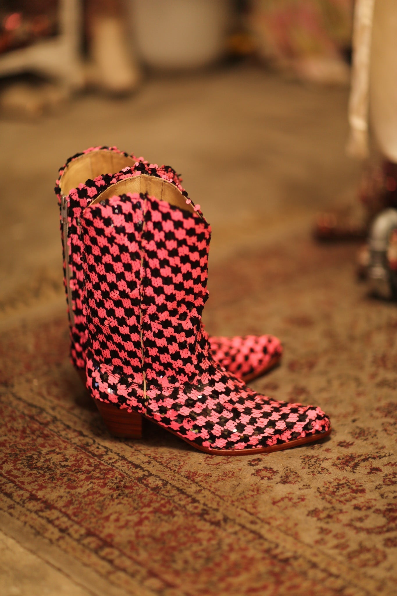 PINK BLACK CHECKERED WESTERN BOOT CRUSU - MOMO STUDIO BERLIN - Berlin Concept Store - sustainable & ethical fashion