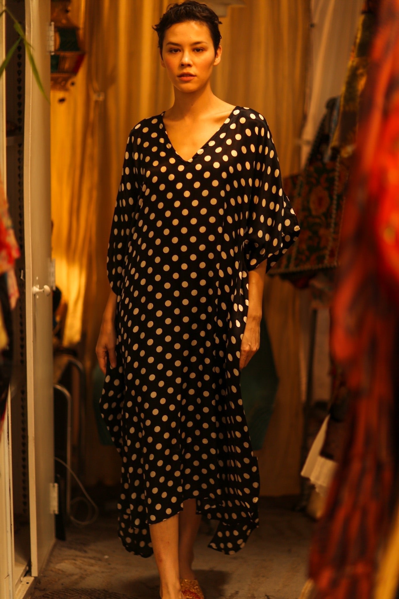 POLKA DOT SILK KAFTAN LUYA - MOMO STUDIO BERLIN - Berlin Concept Store - sustainable & ethical fashion