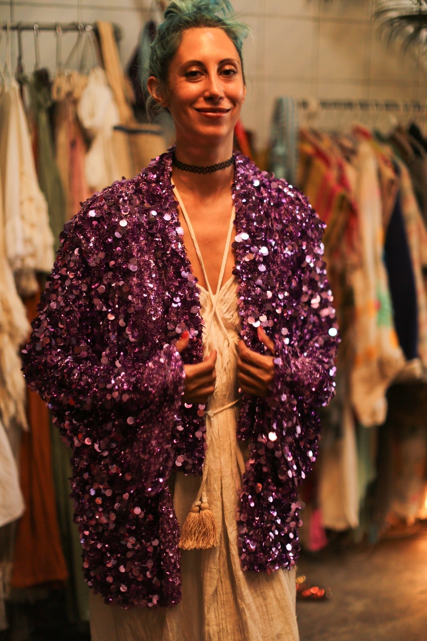 PURPLE SEQUIN EMBROIDERED KIMONO - MOMO STUDIO BERLIN - Berlin Concept Store - sustainable & ethical fashion