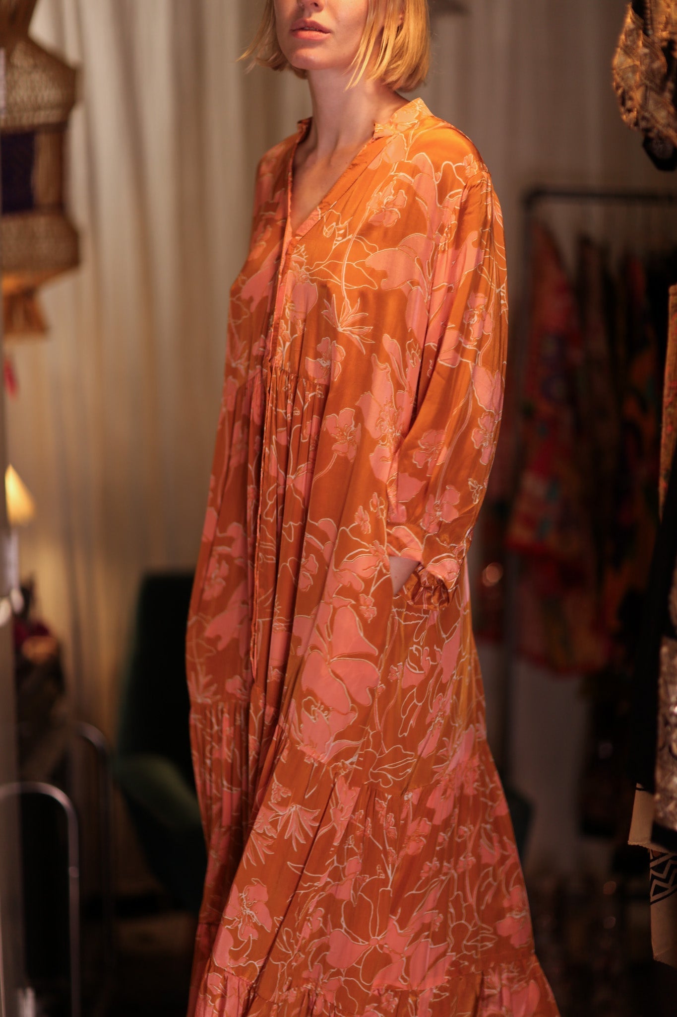 SUSIE SILK DRESS ORANGE FLOWER - MOMO STUDIO BERLIN - Berlin Concept Store - sustainable & ethical fashion