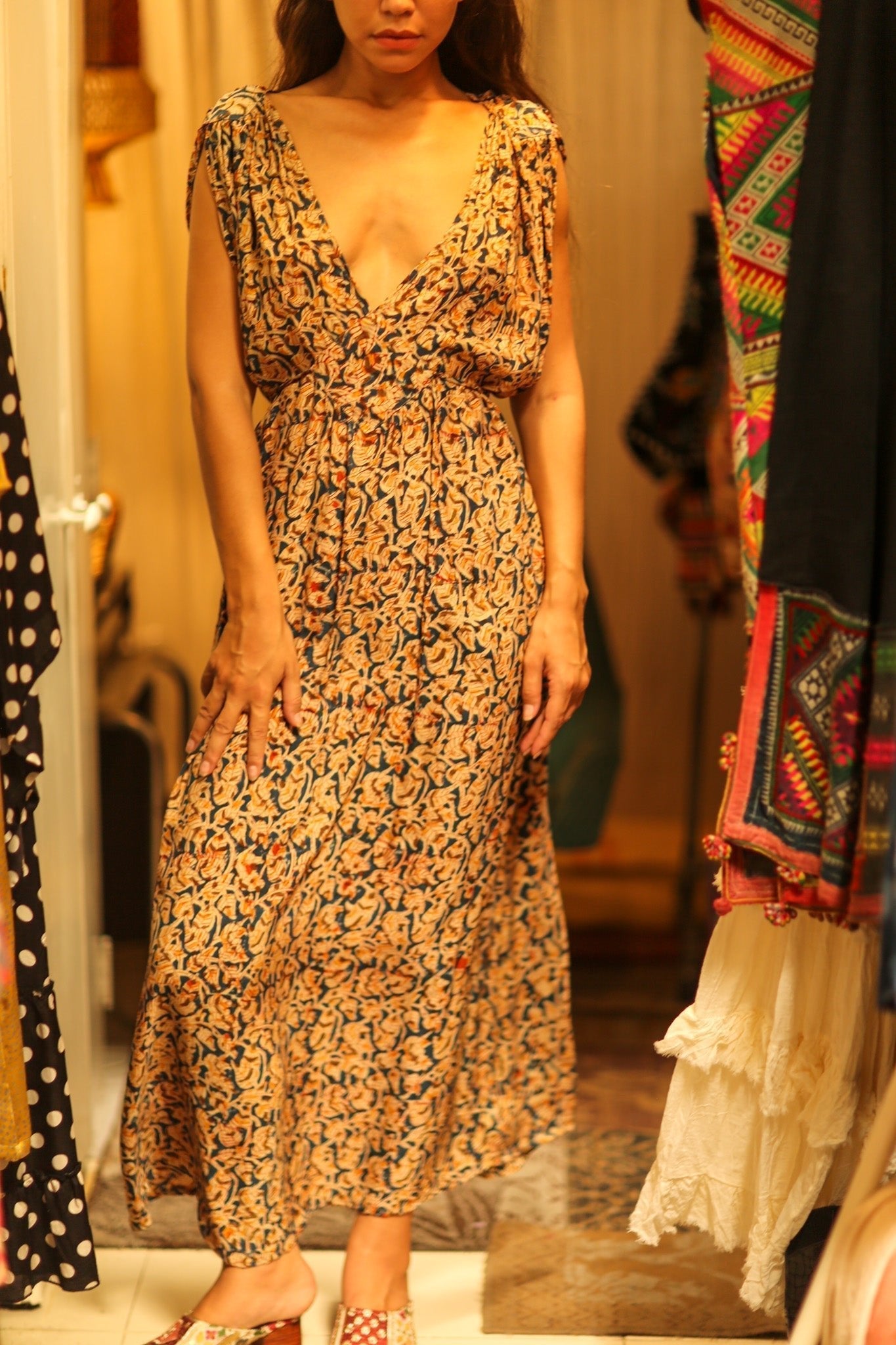 VICTORIA SILK DRESS LEAFY BLUE - MOMO STUDIO BERLIN - Berlin Concept Store - sustainable & ethical fashion