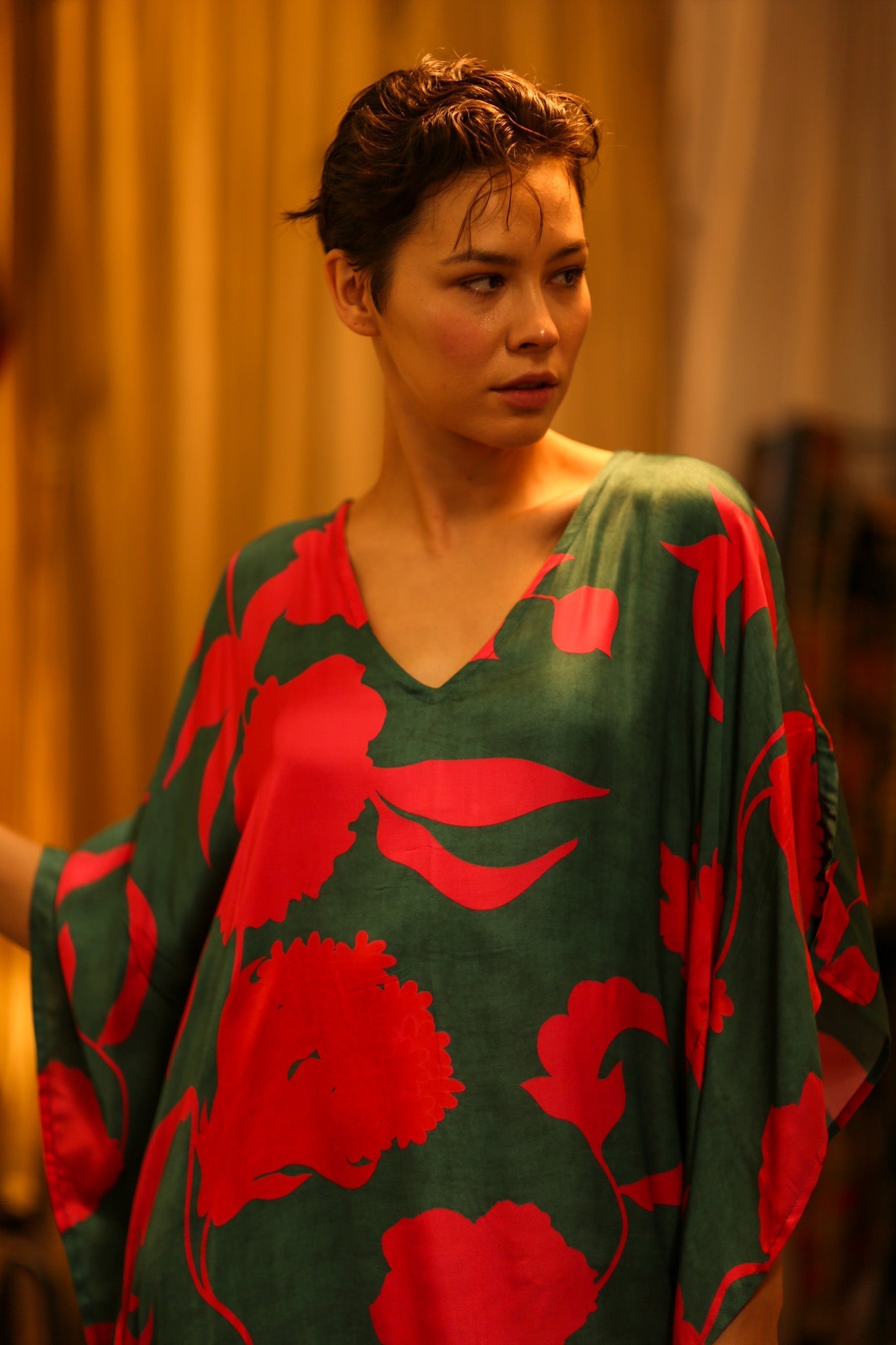YAYA SILK KAFTAN PINK AND GREEN - MOMO STUDIO BERLIN - Berlin Concept Store - sustainable & ethical fashion