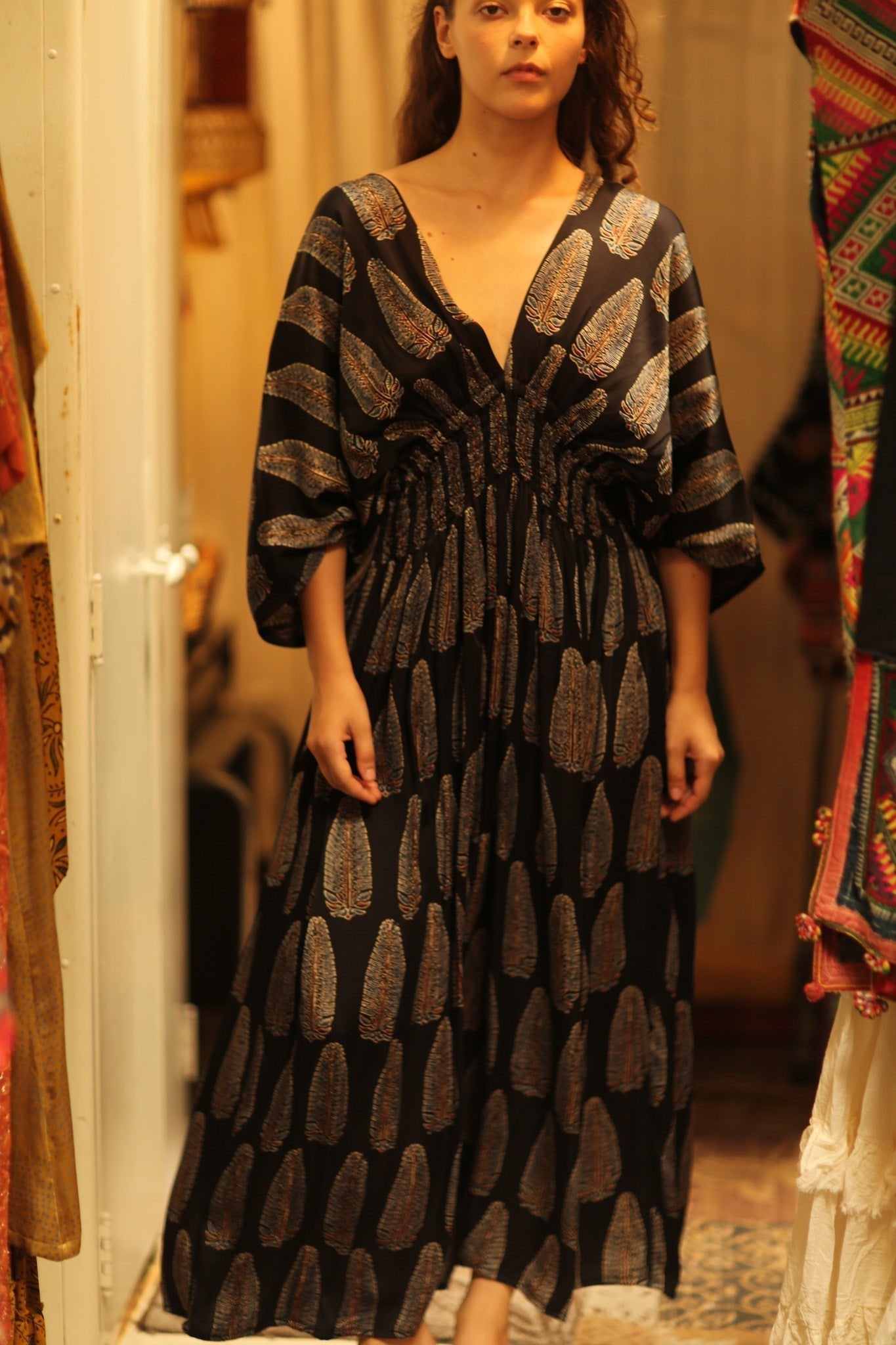 ZURI SILK DRESS BLACK FEATHER - MOMO STUDIO BERLIN - Berlin Concept Store - sustainable & ethical fashion
