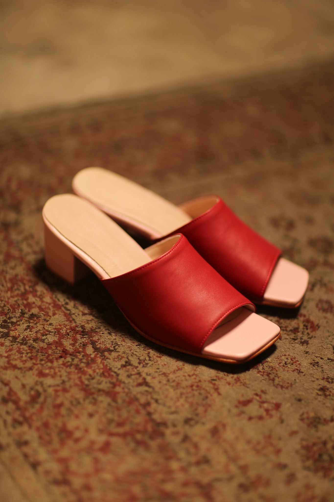 HEELED LEATHER MULES LORIN RED PINK