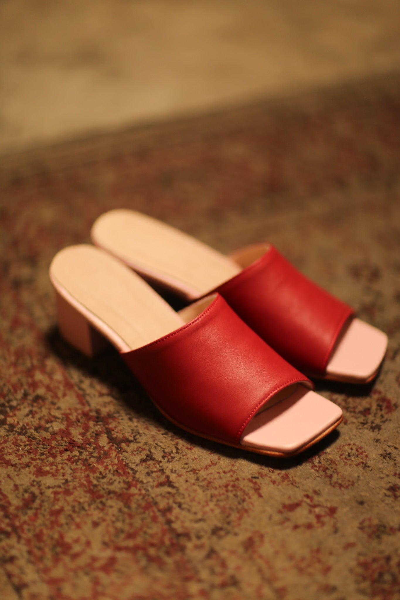 HEELED LEATHER MULES LORIN RED PINK