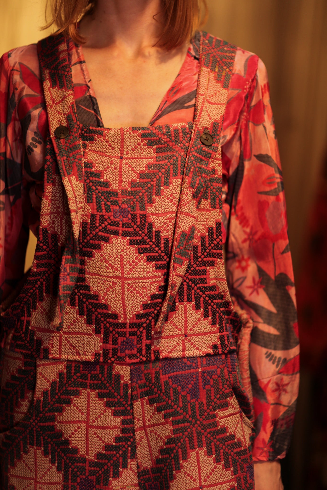 FREYA OVERALLS EMBROIDERED KANTHA GEOMETRIC