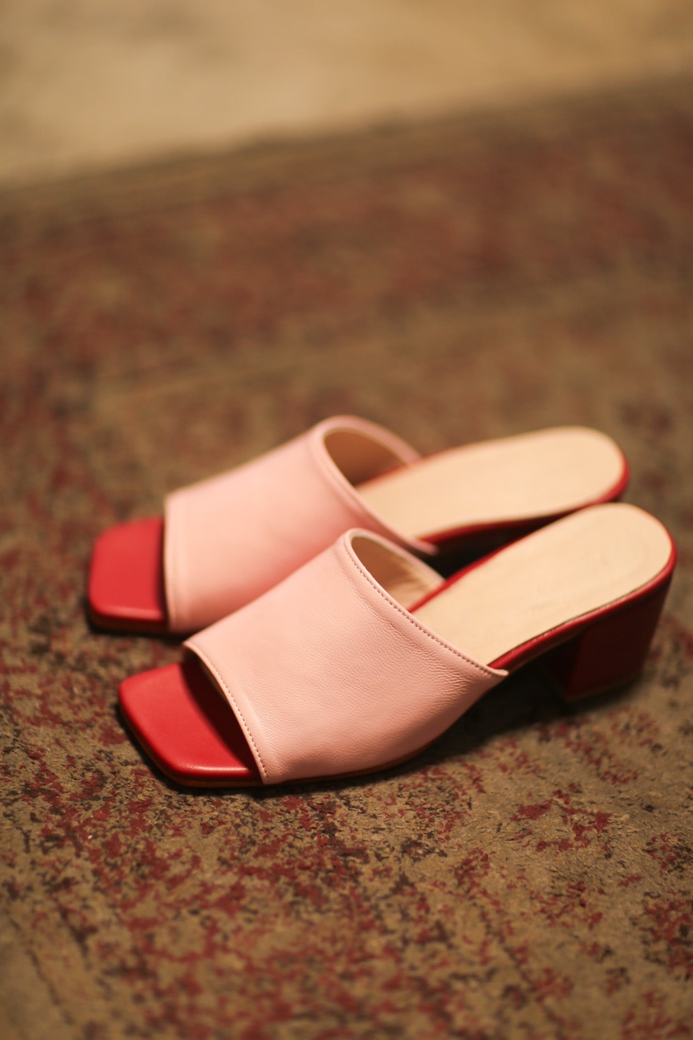 LEATHER HEELED MULES LORIN PINK RED