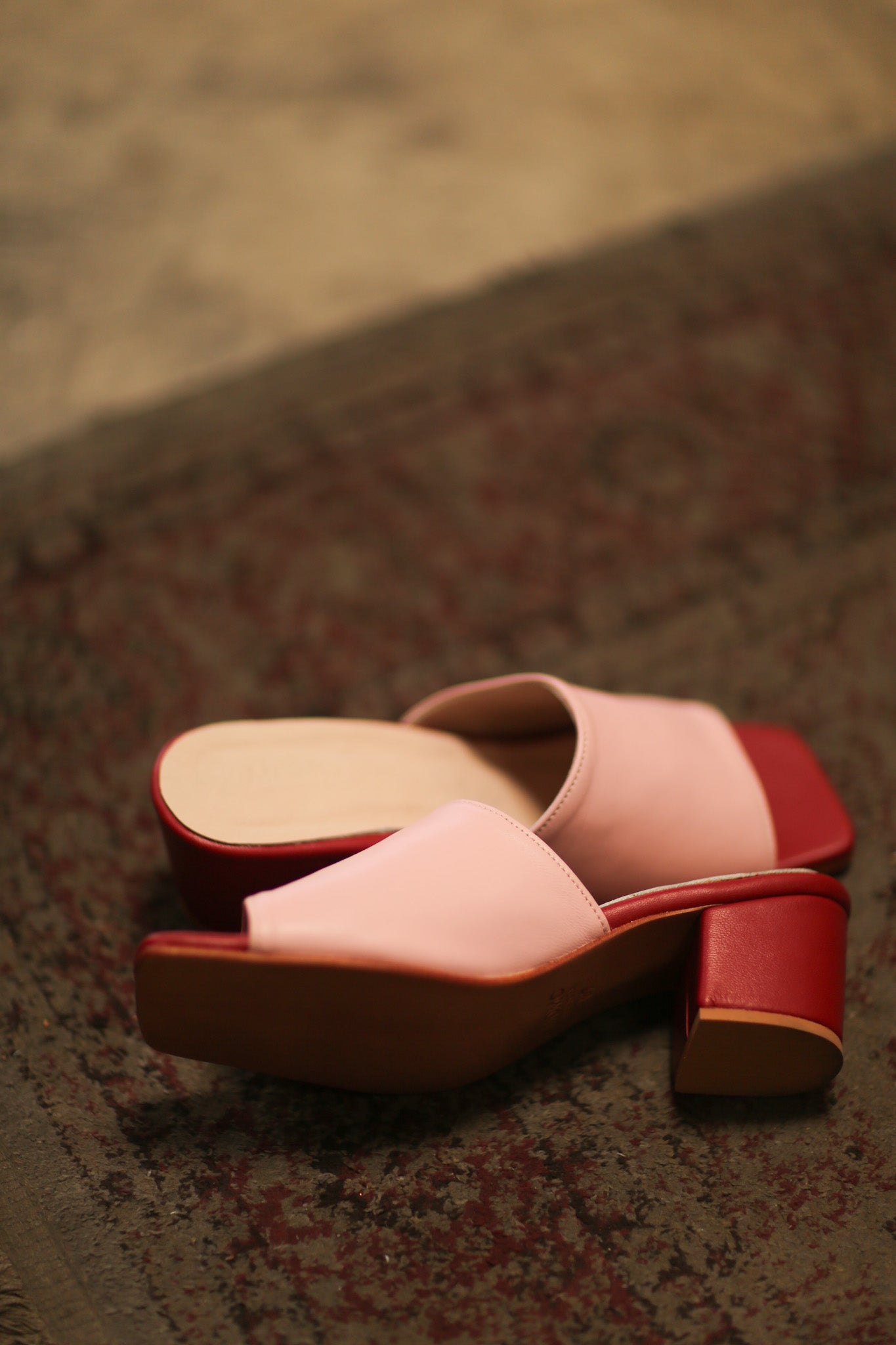 LEATHER HEELED MULES LORIN PINK RED