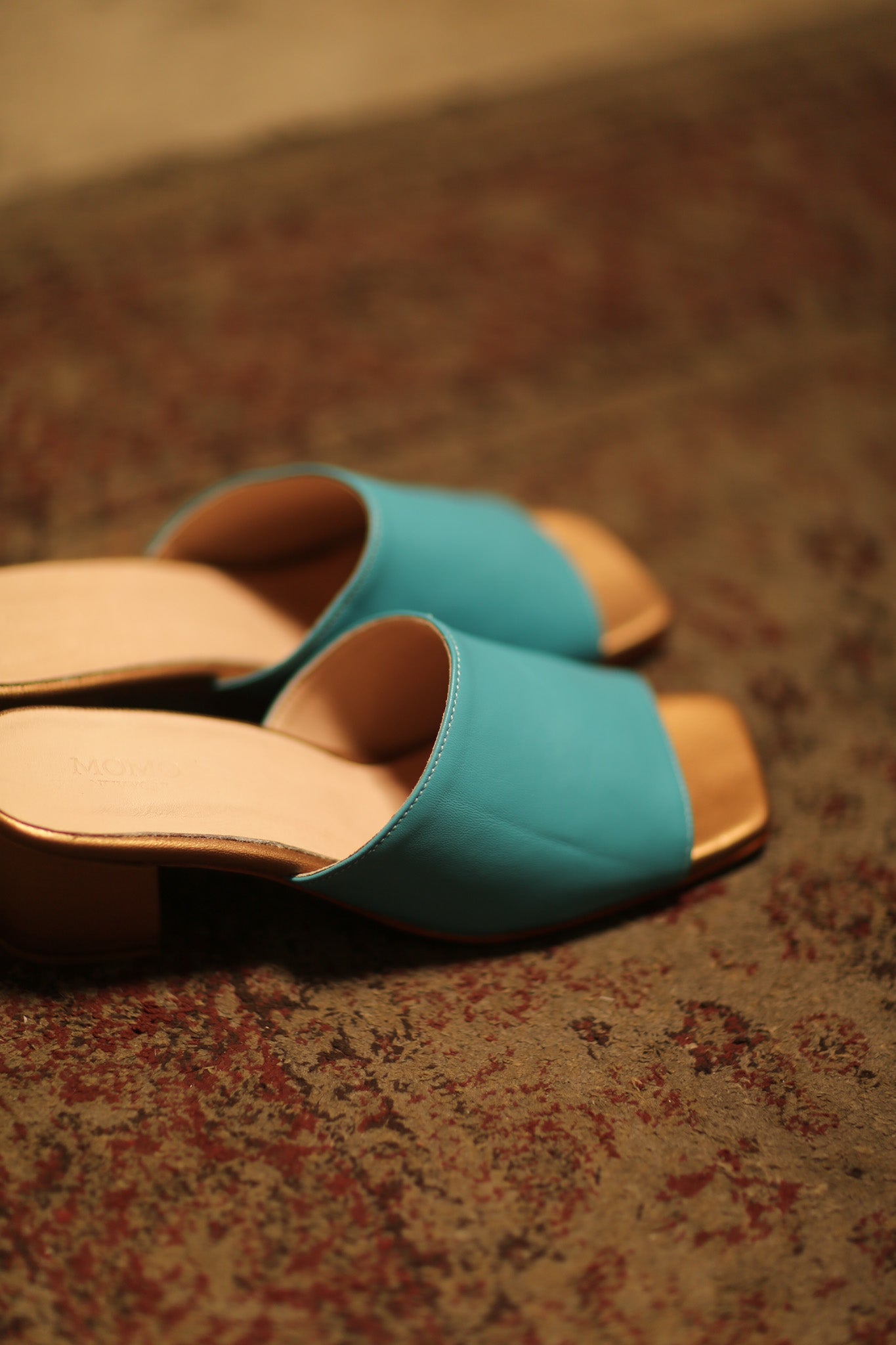 HEELED MULES LORIN AQUA GOLD