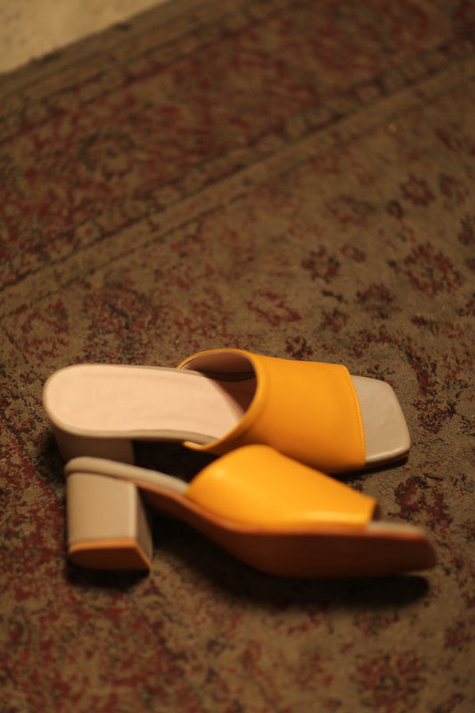 LEATHER HEELED MULES LORIN YELLOW GREY