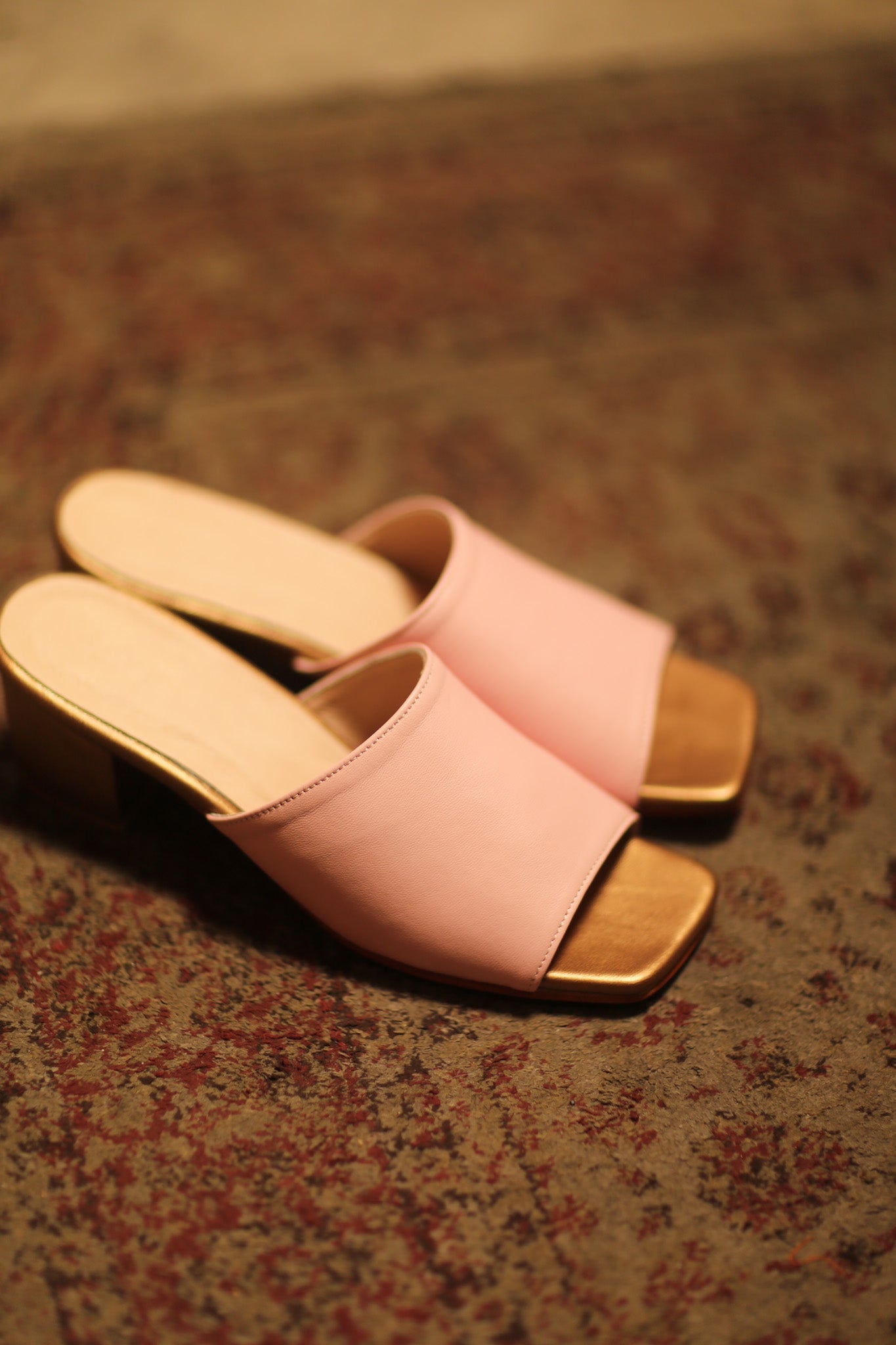 LEATHER HEELED MULES LORIN PINK GOLD