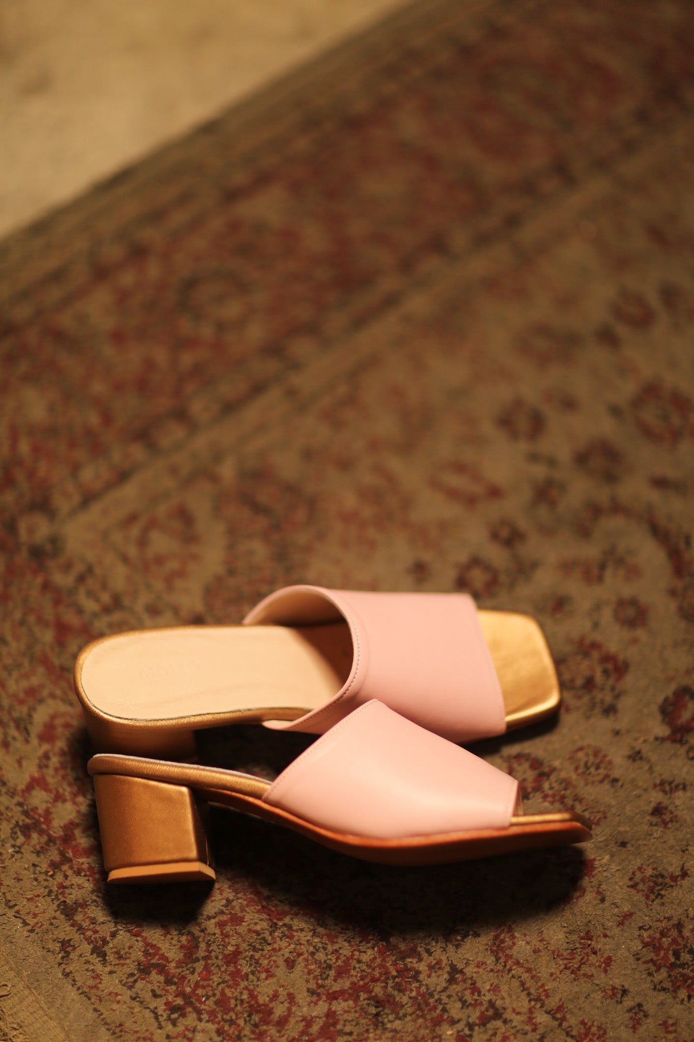 LEATHER HEELED MULES LORIN PINK GOLD