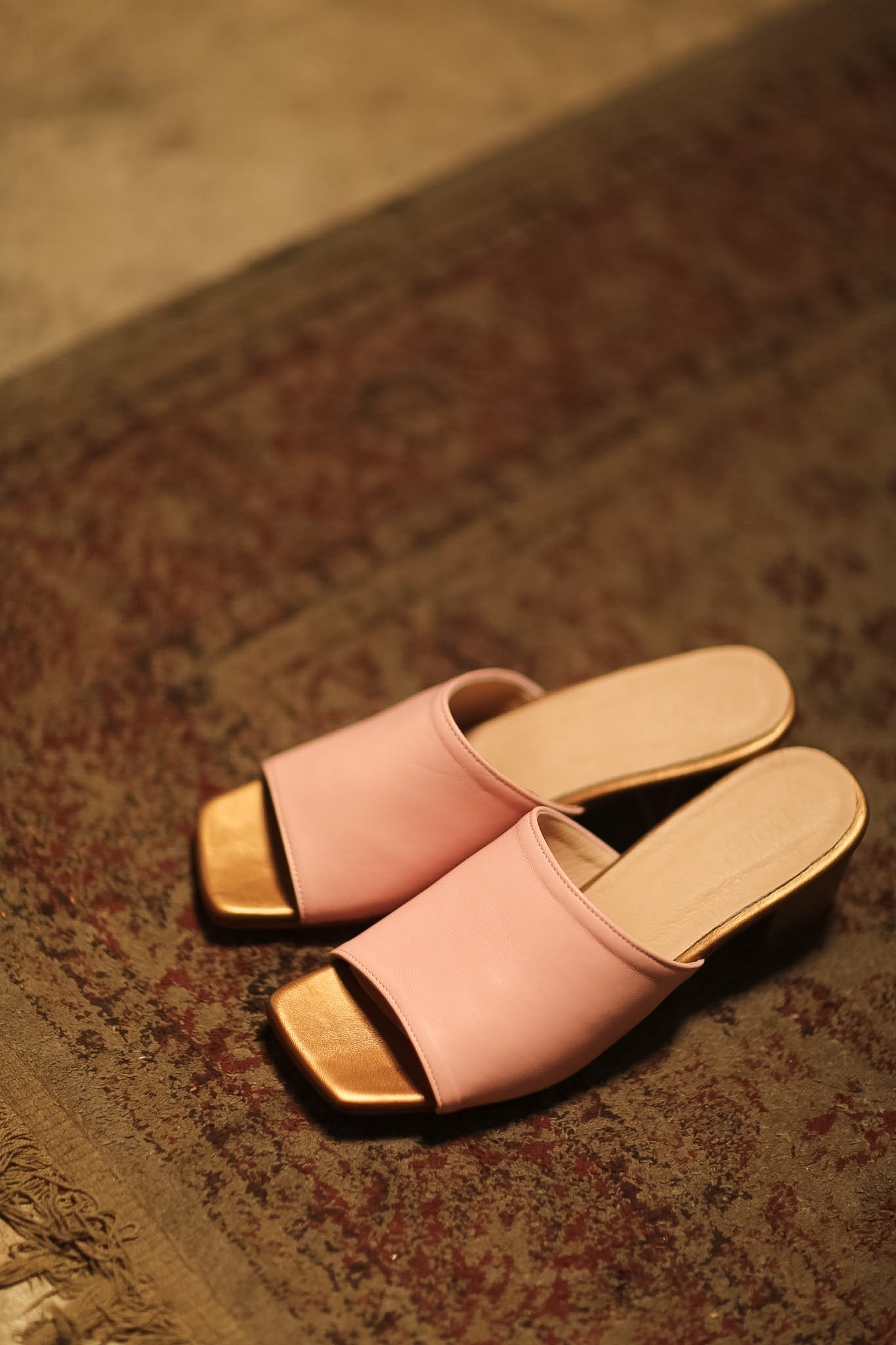 LEATHER HEELED MULES LORIN PINK GOLD