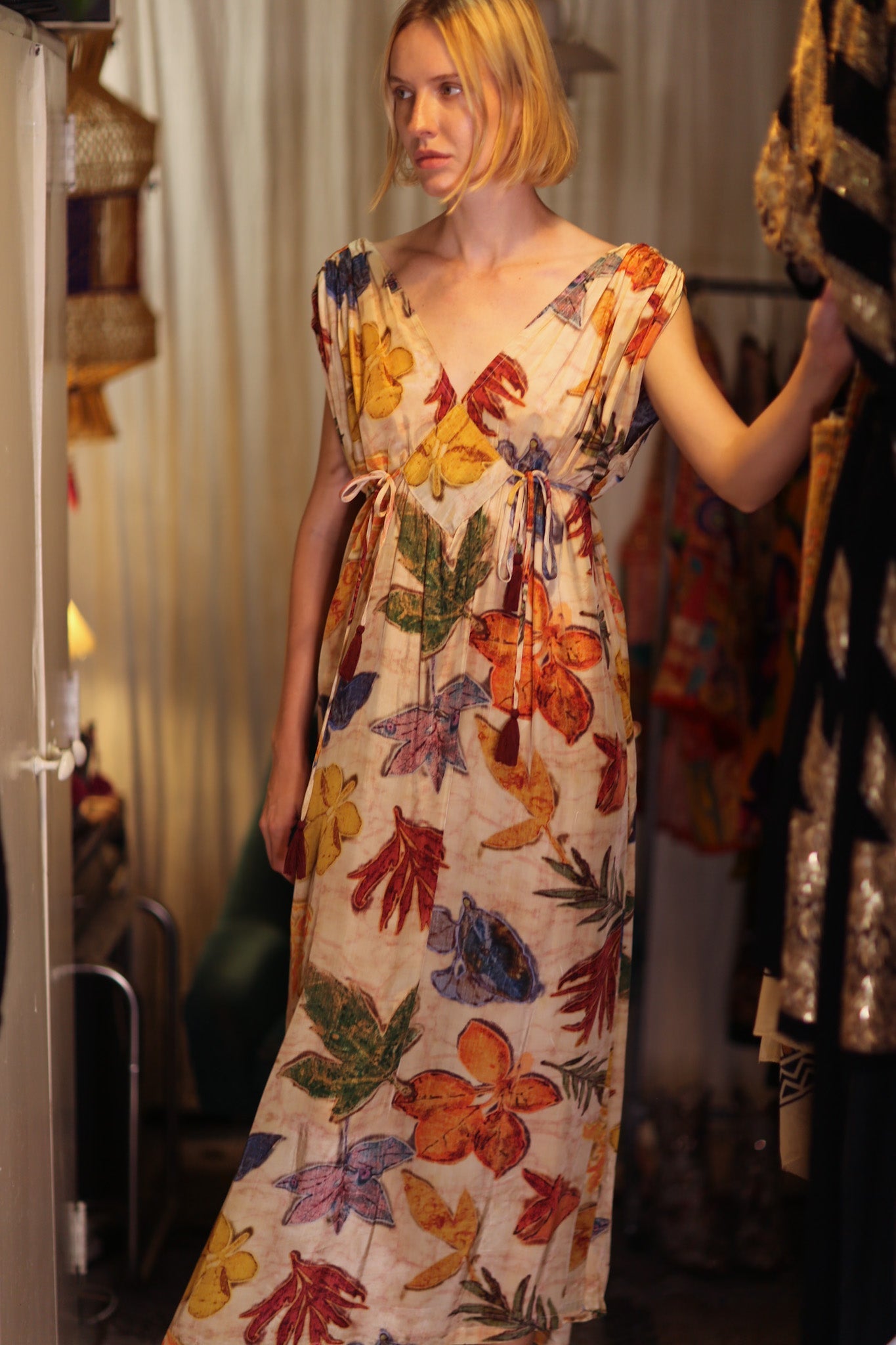 VICTORIA SILK DRESS PRESSED FLOWERS