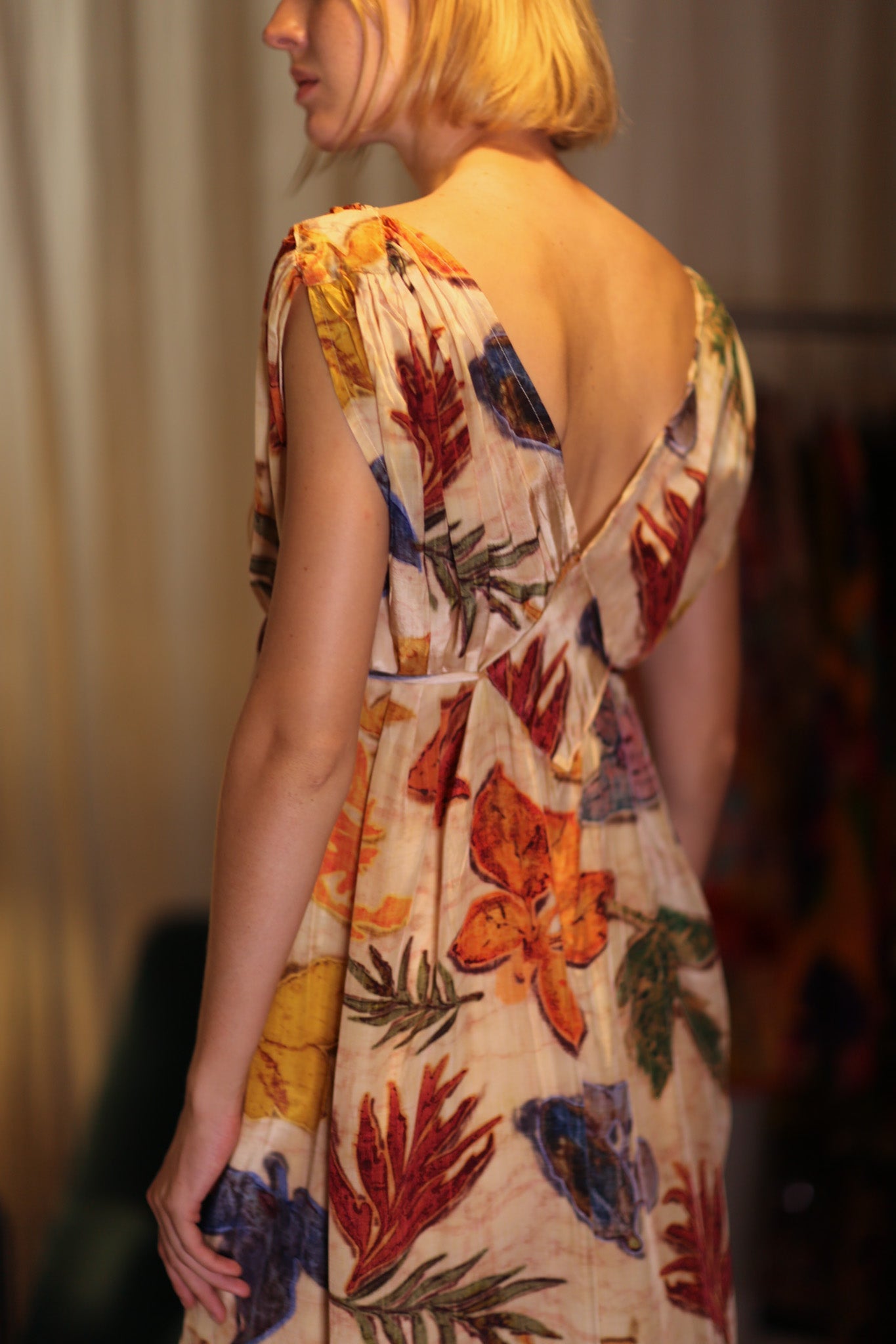 VICTORIA SILK DRESS PRESSED FLOWERS