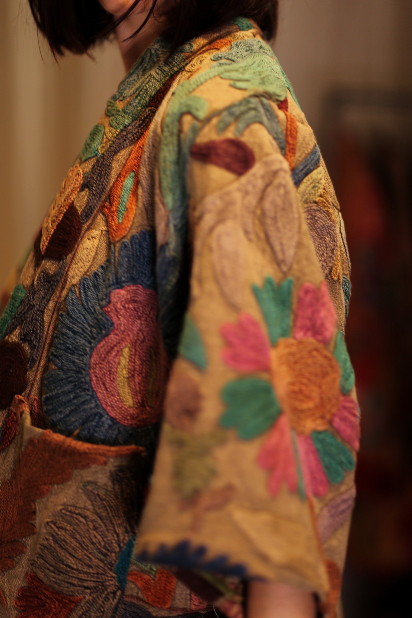EMBROIDERED KANTHA KIMONO MONTY TROPIC FLOWER