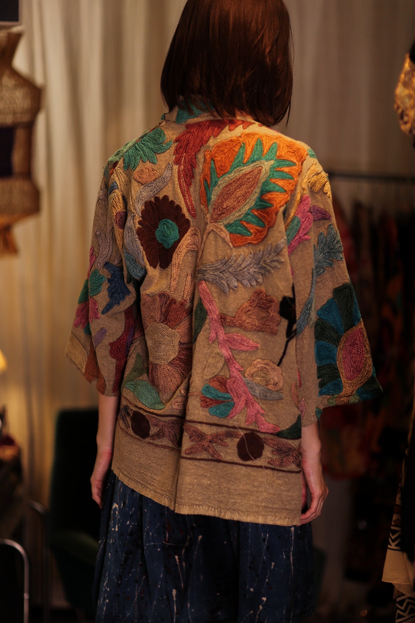 EMBROIDERED KANTHA KIMONO MONTY TROPIC FLOWER