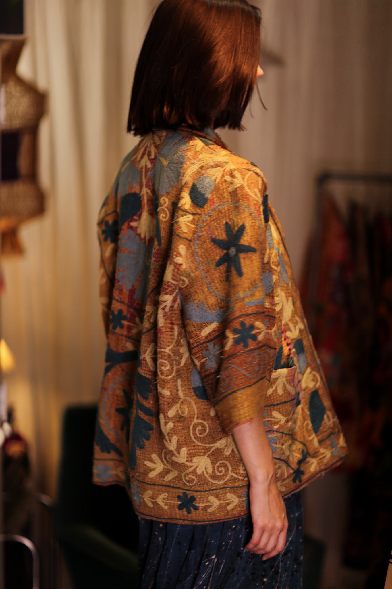 EMBROIDERED KANTHA KIMONO MONTY BEACH TONES