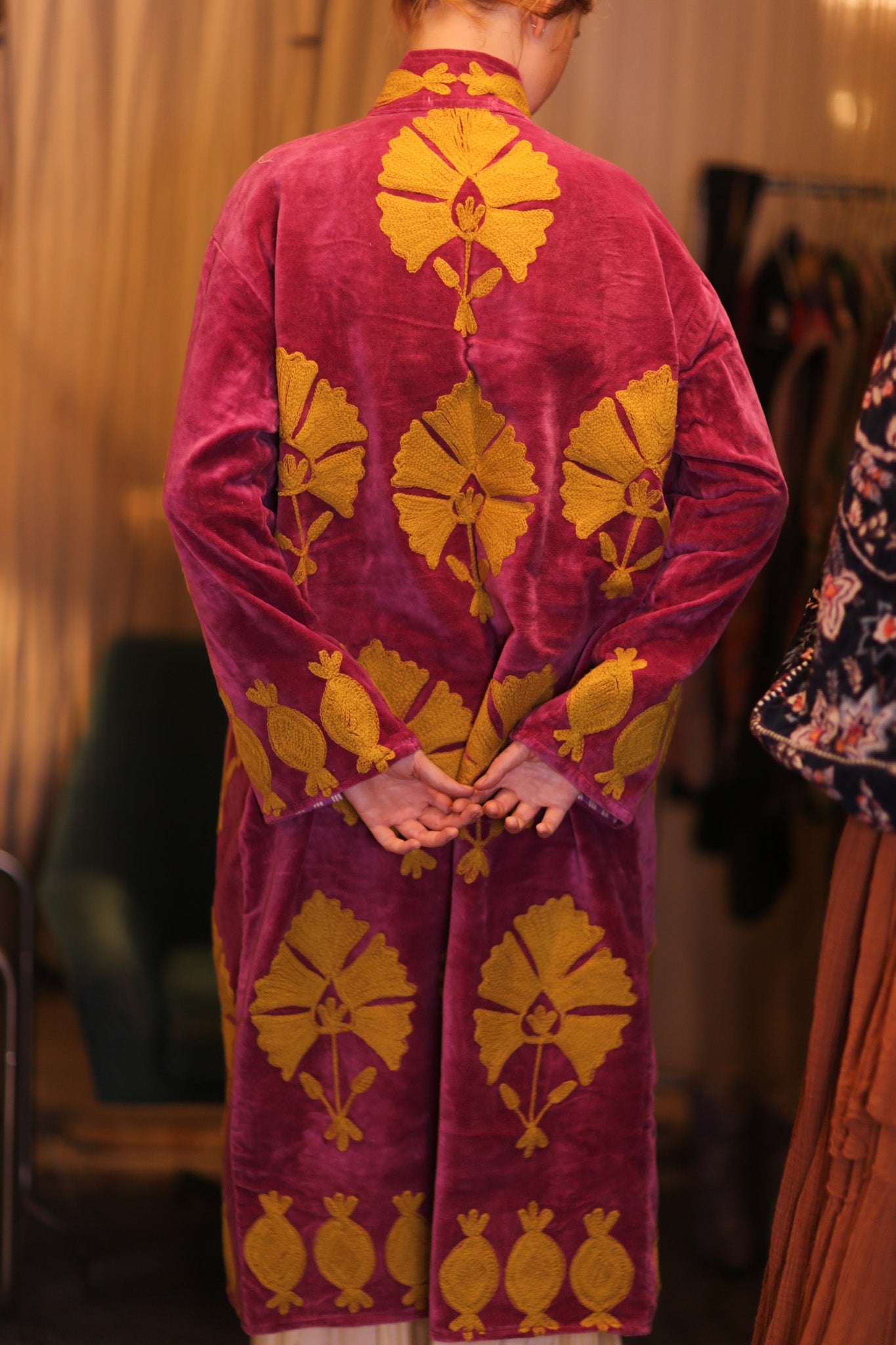 EMBROIDERED VELVET LONG COAT MISCHKA SHWEPAN