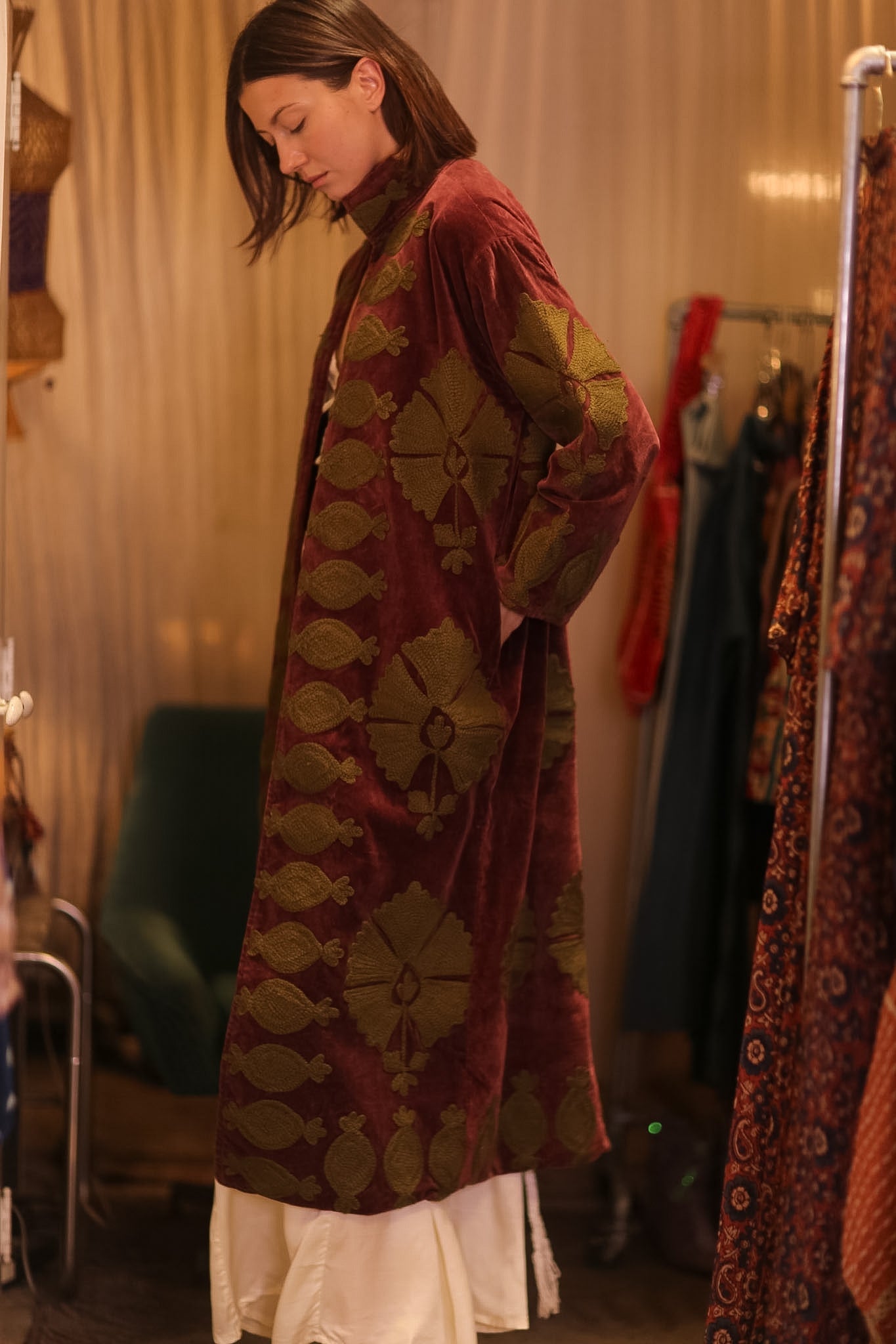EMBROIDERED VELVET LONG COAT MISCHKA KHAING