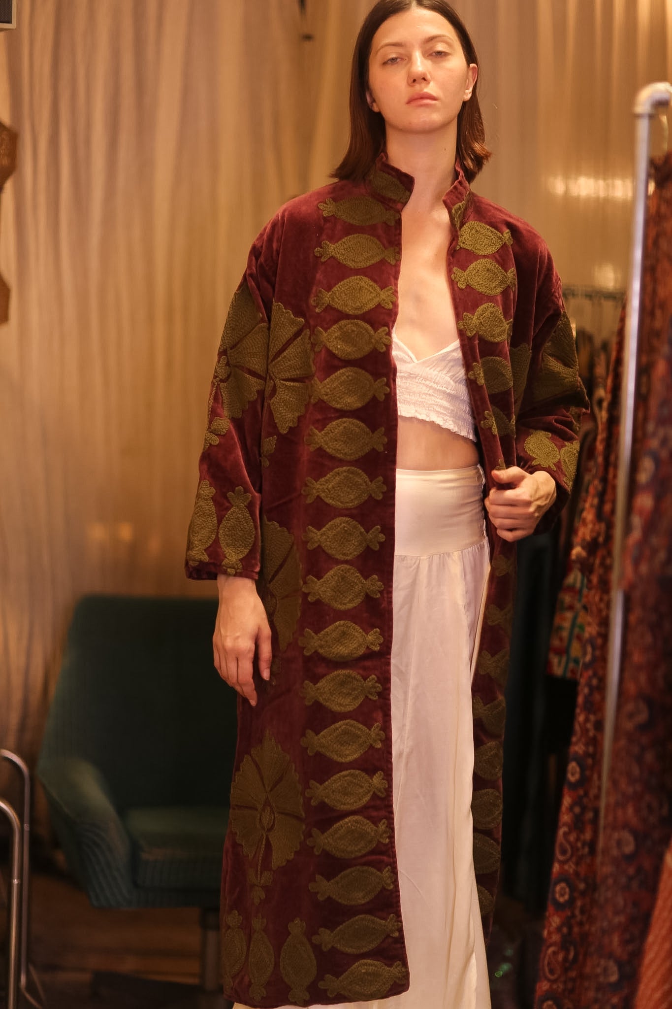 EMBROIDERED VELVET LONG COAT MISCHKA KHAING