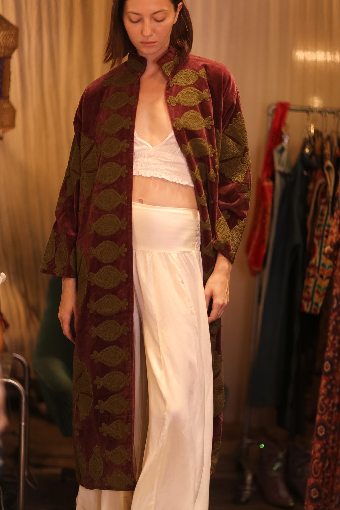 EMBROIDERED VELVET LONG COAT MISCHKA KHAING