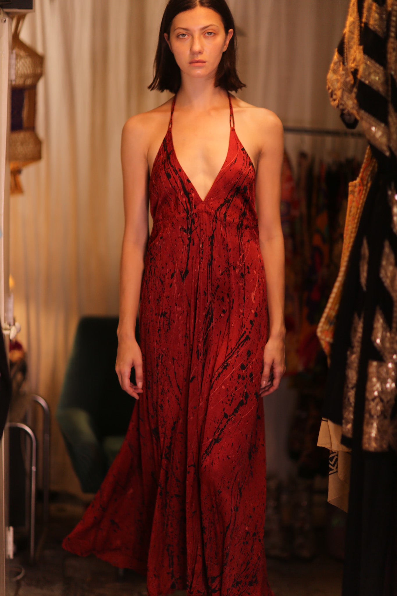 SILK HAND BLOCK PRINT DRESS HANNAH RED ARTIST