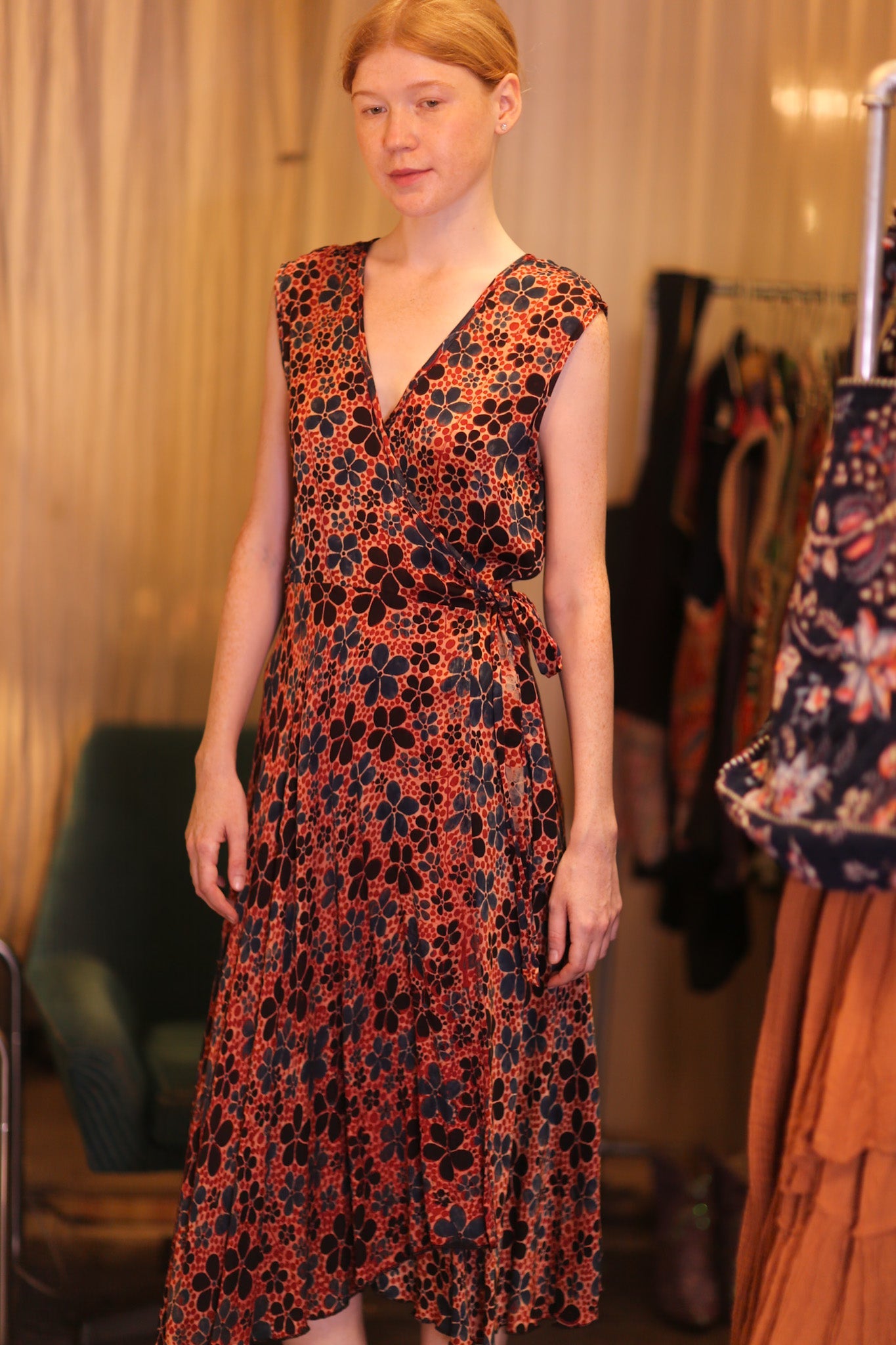 GABRIELE WRAP SILK DRESS PLUMERIA