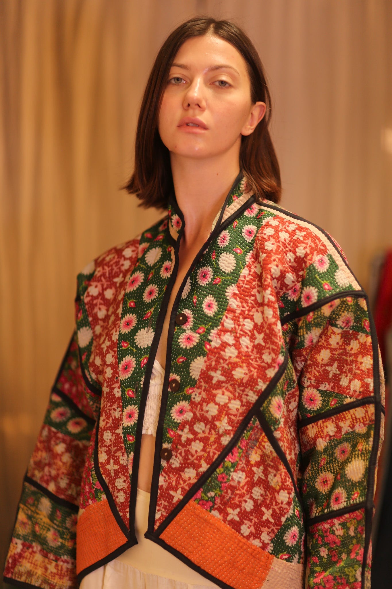 PATCHWORK PATTERN KANTHA JACKET FLOWER GARDEN