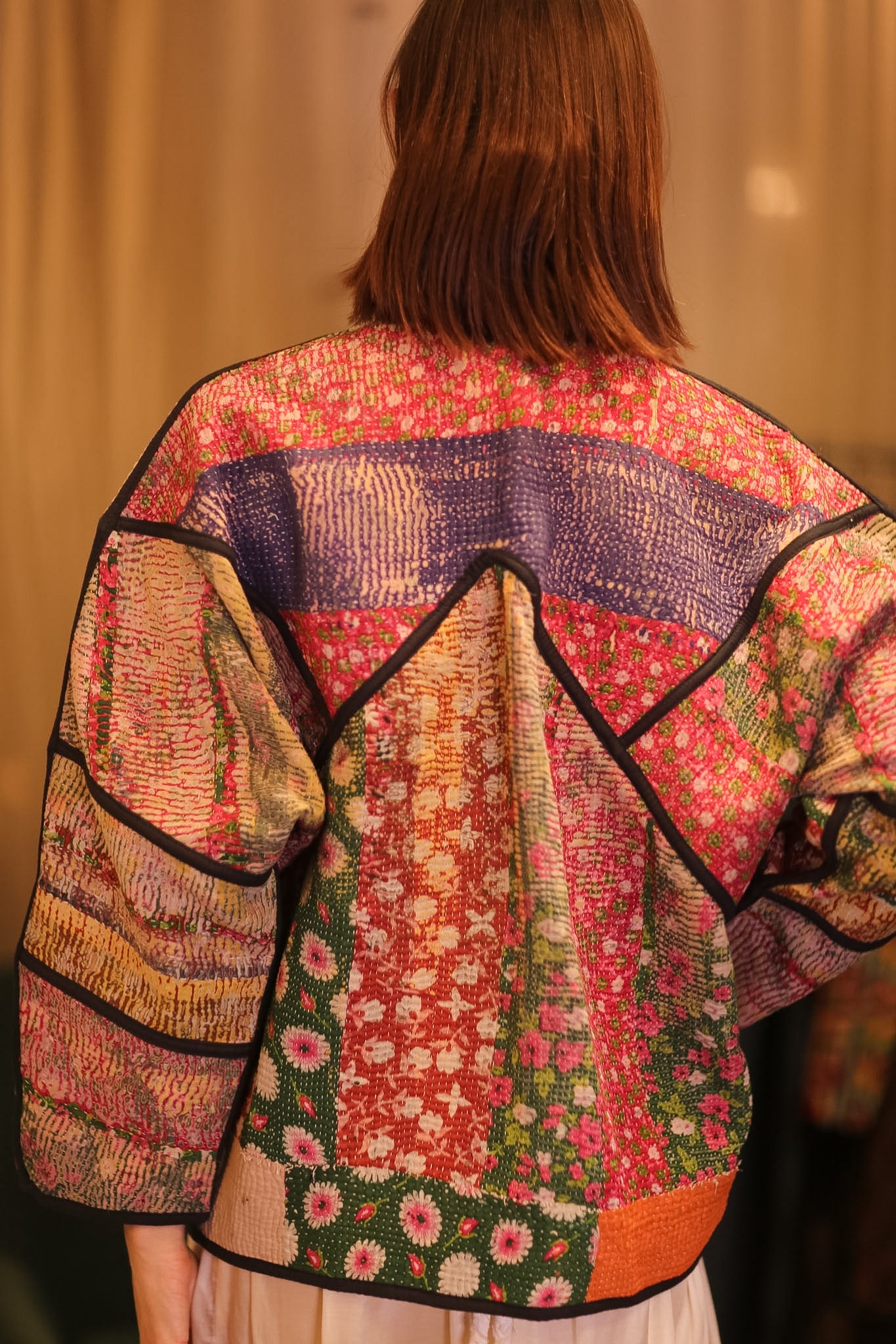 PATCHWORK PATTERN KANTHA JACKET FLOWER GARDEN