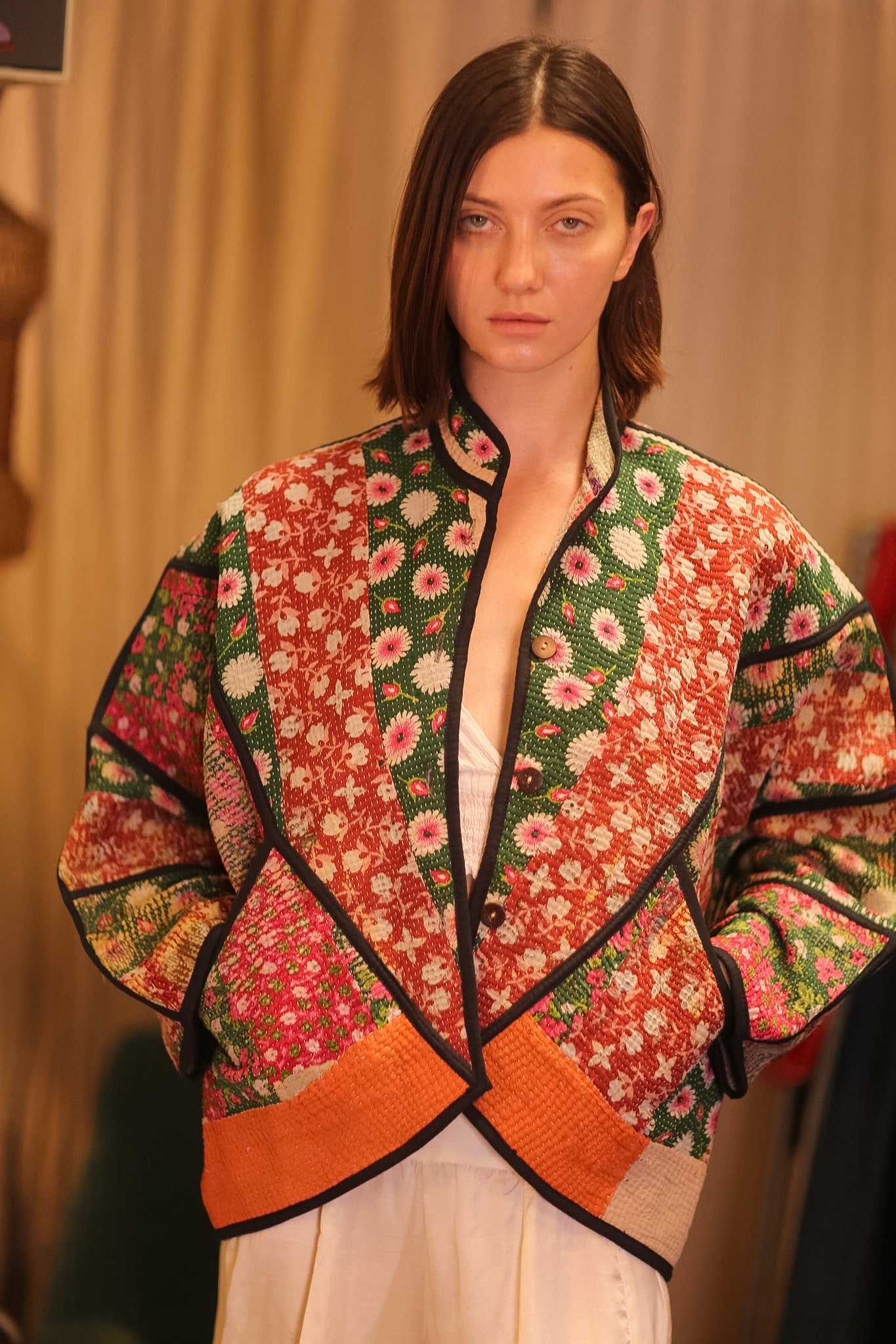 PATCHWORK PATTERN KANTHA JACKET FLOWER GARDEN