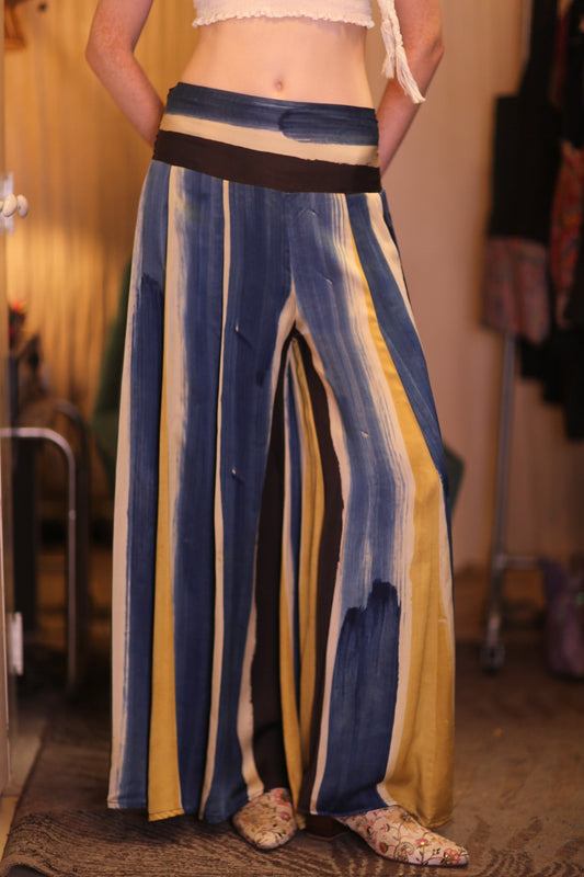 SILK WIDE LEGS LONG PANTS RUBY THESEAS