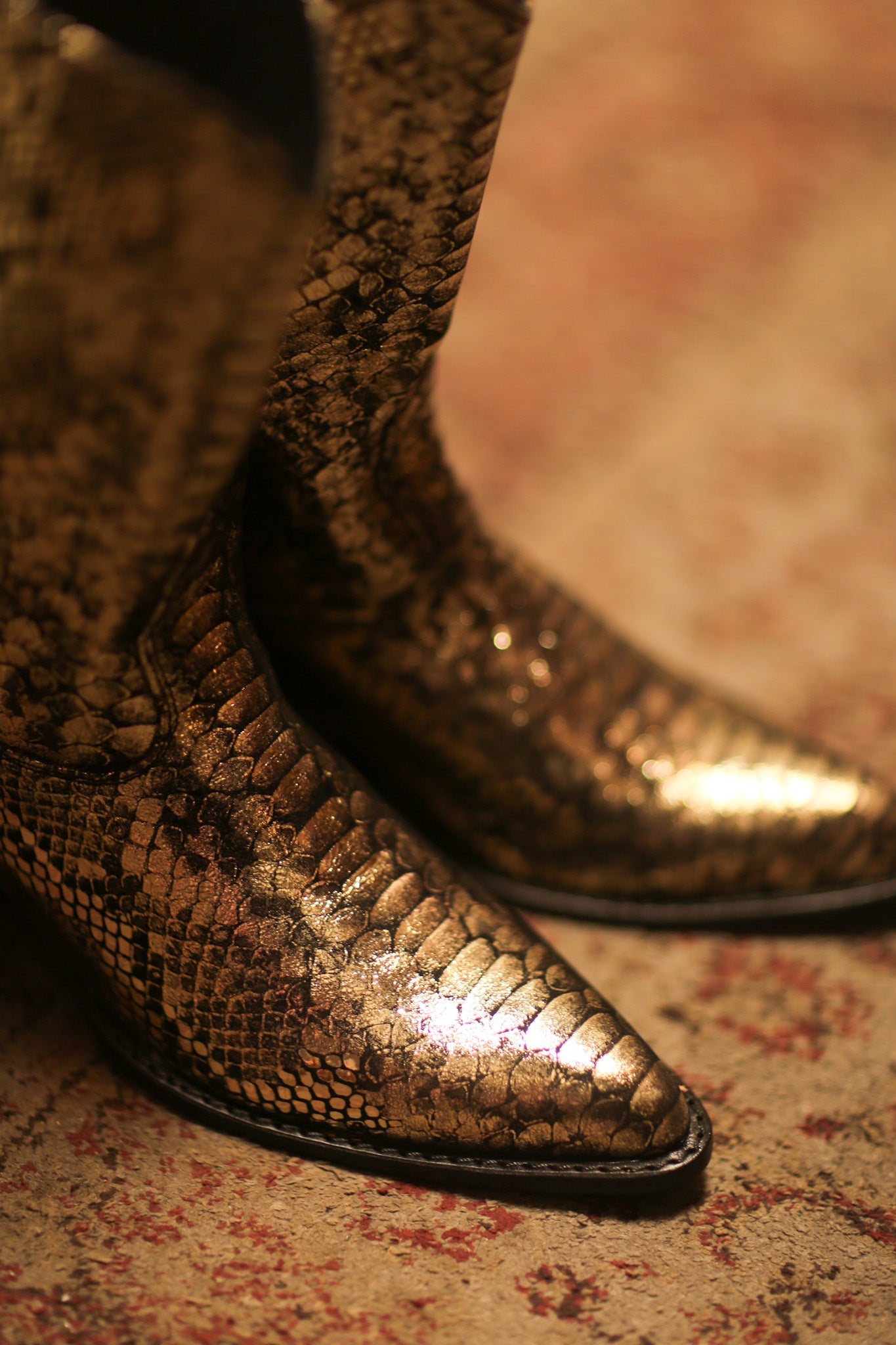 GOLD SNAKE PRINT LEATHER WESTERN COWBOY BOOTS LAROCCO