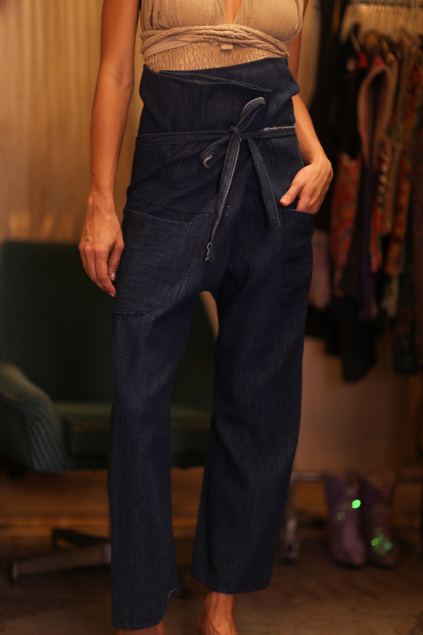 PREMIUM DENIM  FISHERMEN PANTS DARK BLUE
