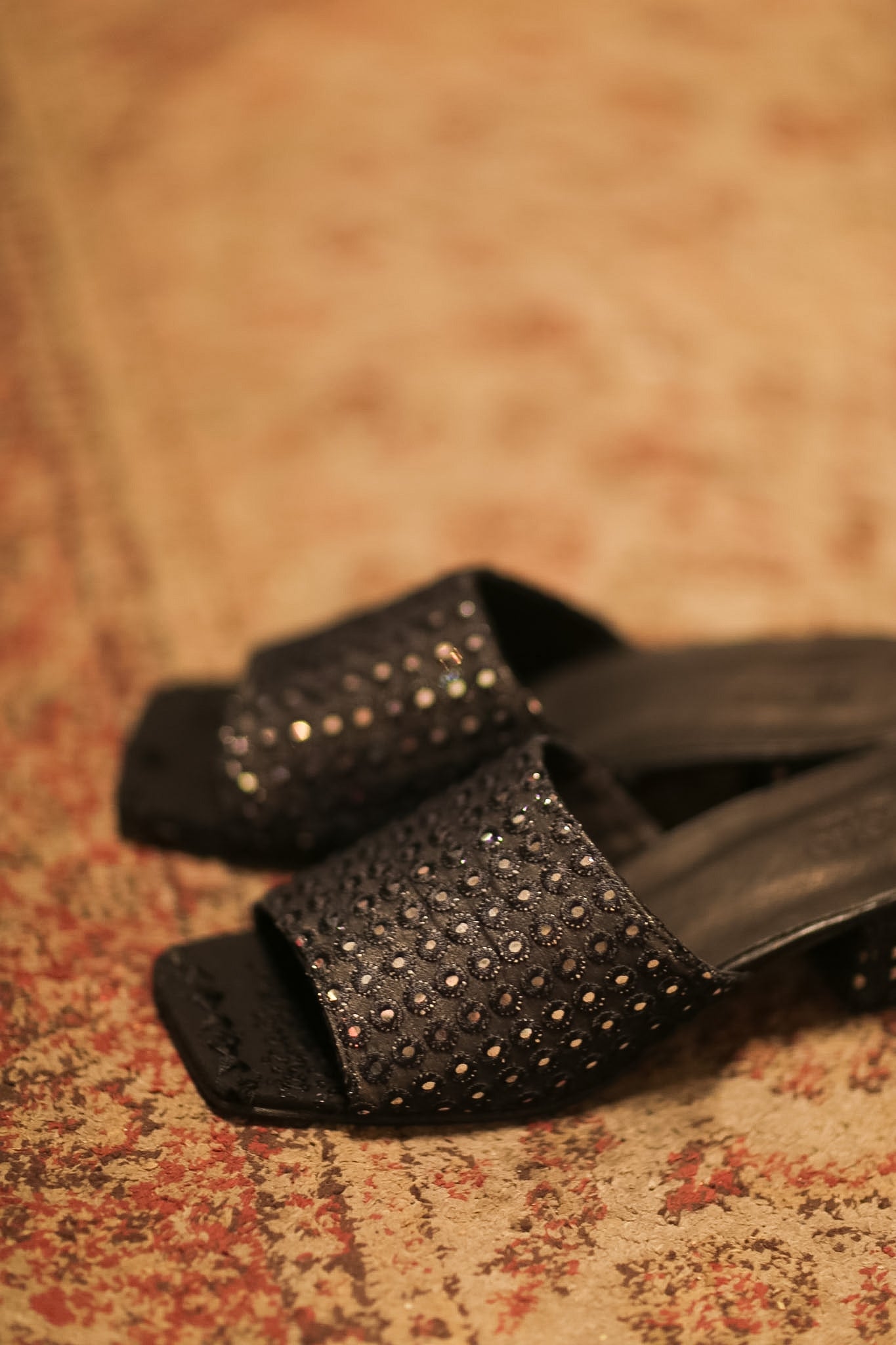 EMBELLISHED SILK HEELED MULES KLINN